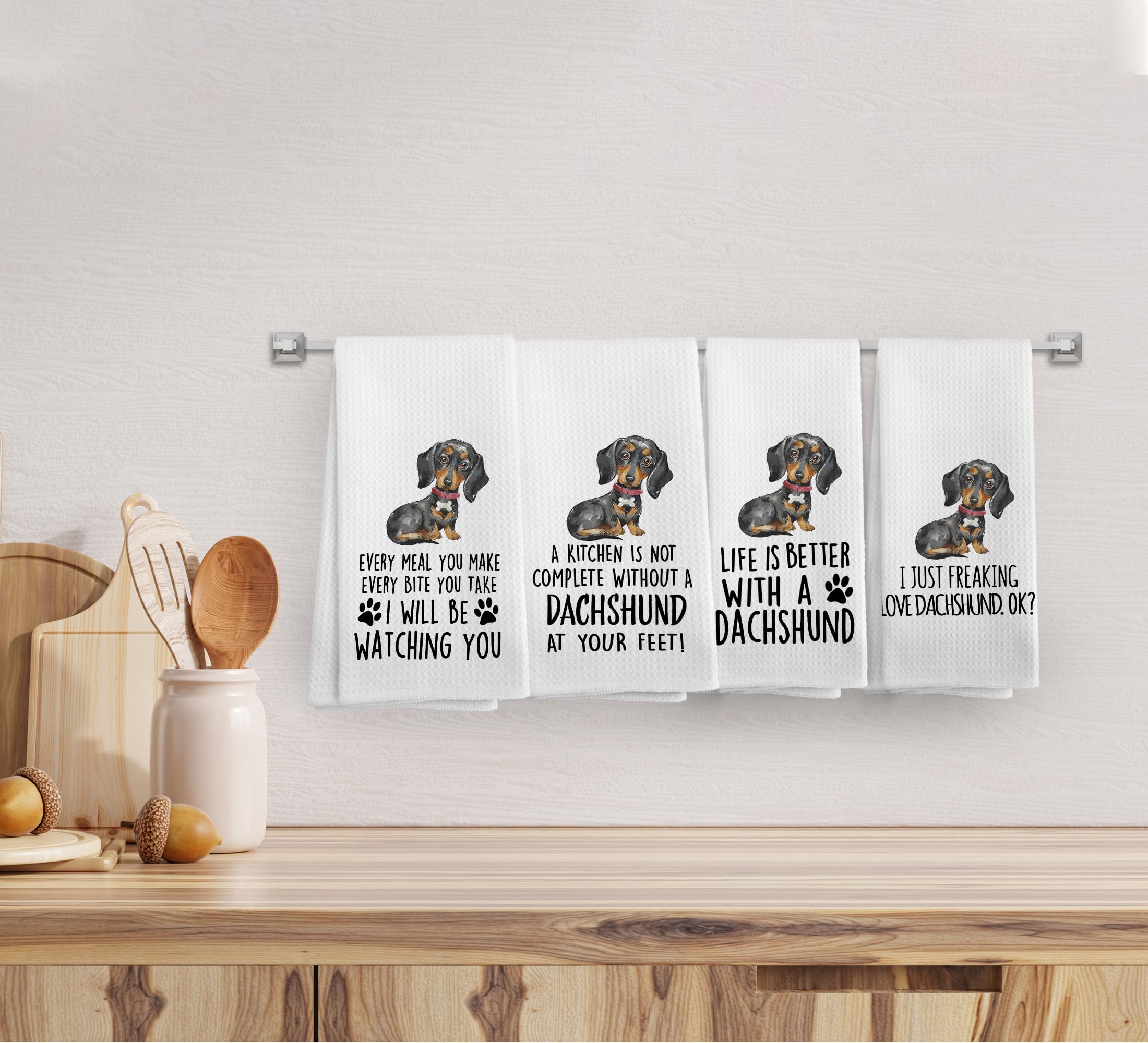 NOQL Dachshund Kitchen Towels and Dishcloths Set of 4, Dachshund Gifts for Lovers Women Hand Towels, Weiner Dog Gifts Drying Clo