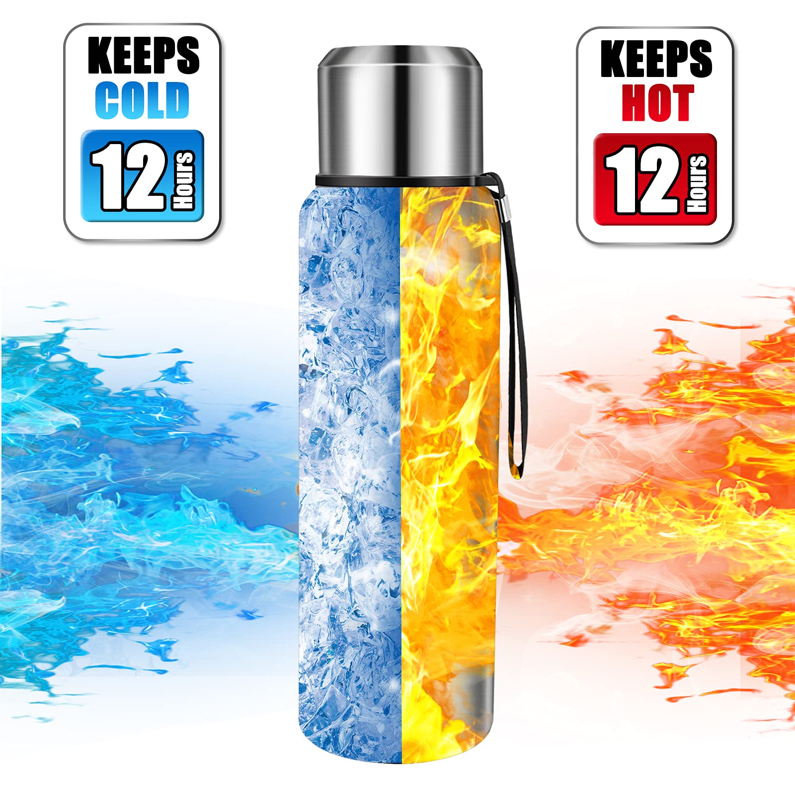 Insulated Vacuum Thermo Bottle 1500Ml/50.7Oz With Cup Stainless Steel Coffee Bottles For Hot And Cold Drink Water Flask.(Silver,
