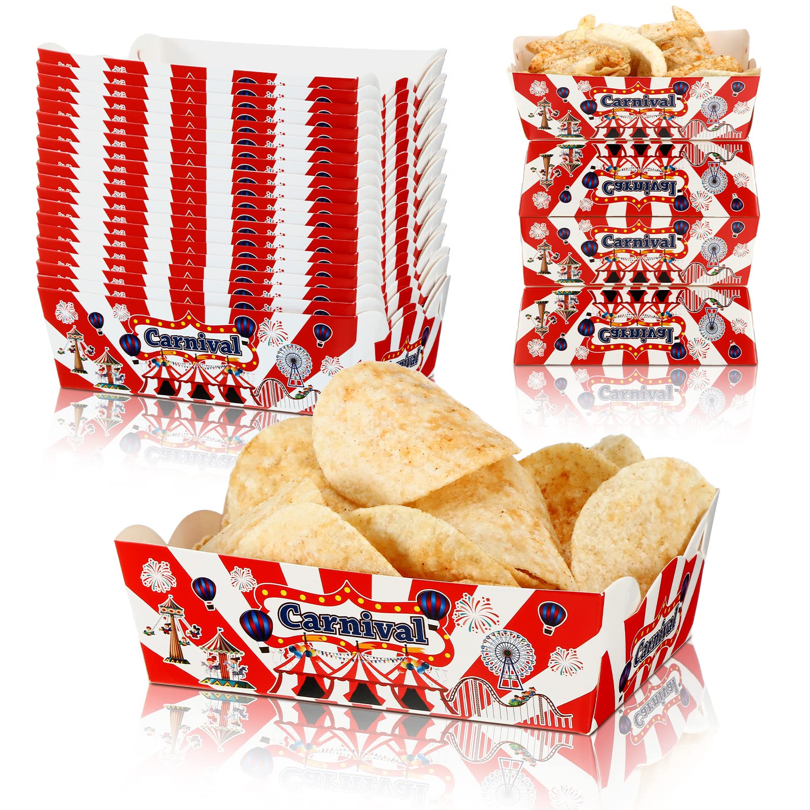 Cunhill 60 Pack Carnival Party Decorations Carnival Birthday Decorations Paper Food Serving Tray Paper Boats for Concession Food