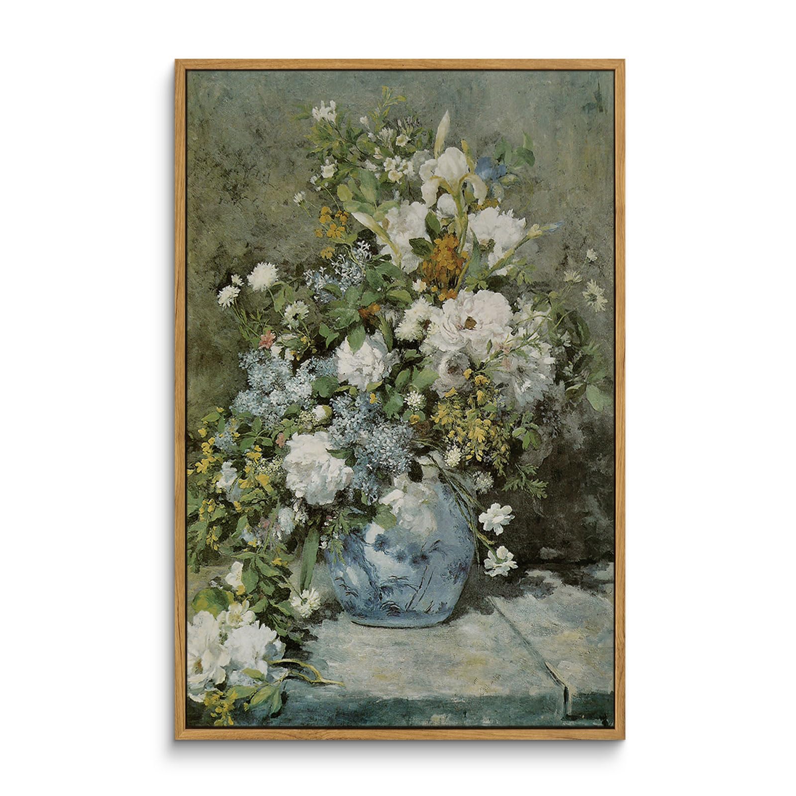 Arpeotcy Framed Canvas Print Wall Decor, Vintage French Flower Wall Art Home Decor, Ceramic Vase Floral Oil Painting For Living