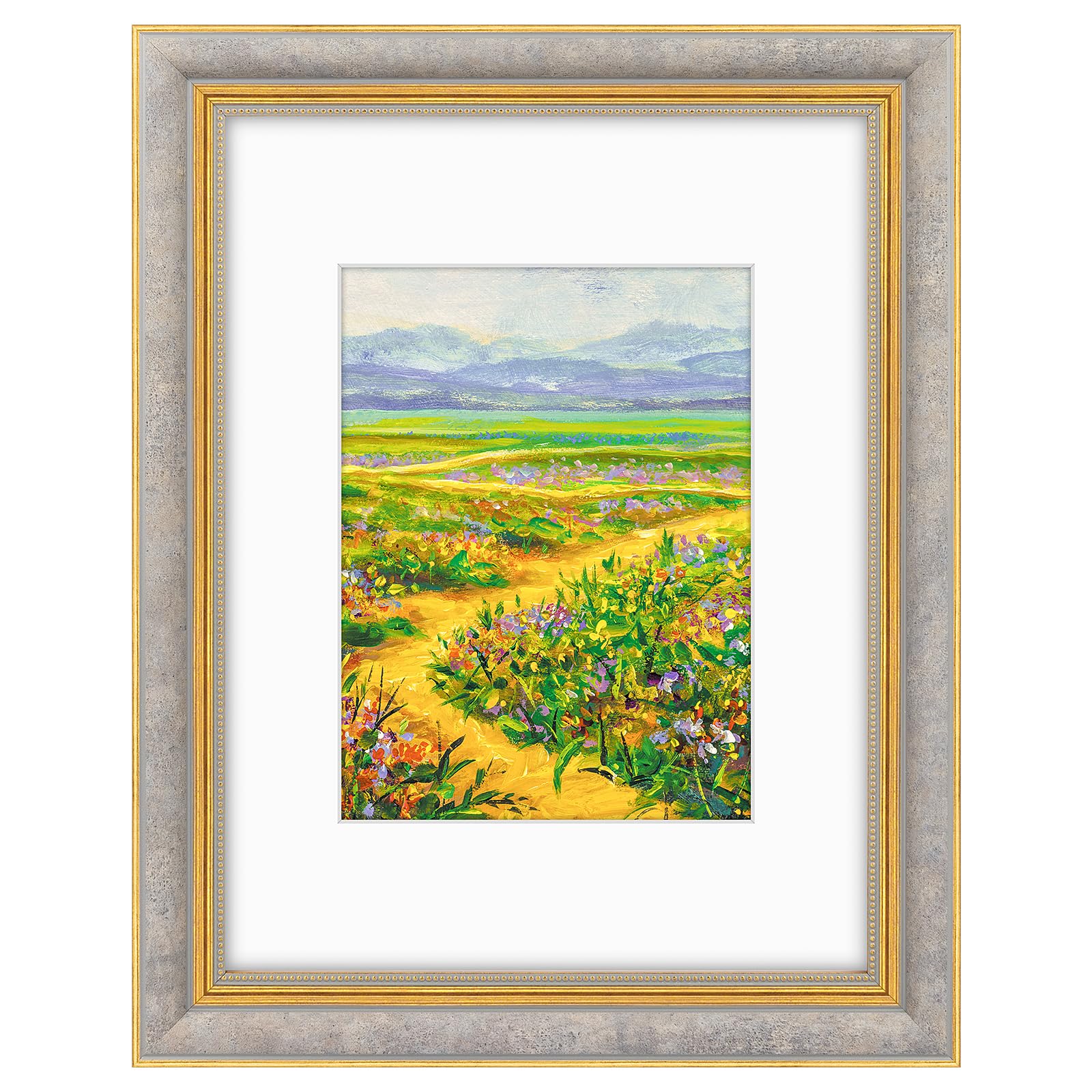 Golden State Art,9x12 Ornate Picture Frame for 6x8 Photo with Mat or 9 x 12 Prints without Mat, Real Glass Wall Display Horizont