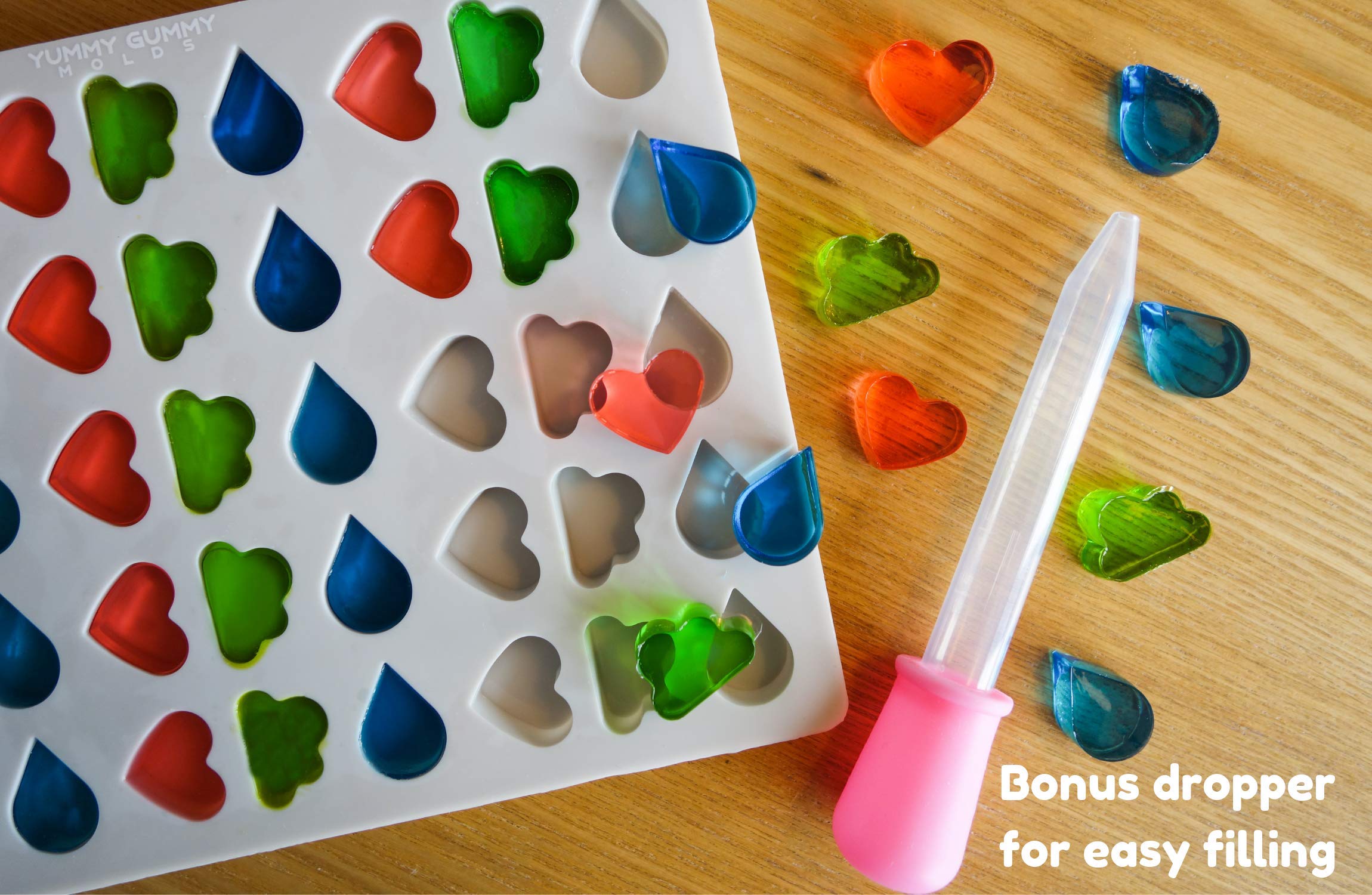 Mini Heart, Cloud & Raindrop Silicone Mold 2 Pack - Bpa Free, Perfect For Gelatin Gummies, Chocolate, Caramel, Ice Cubes, Bonus