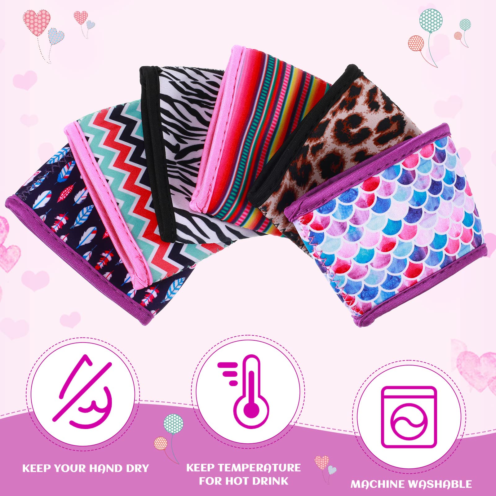 6 Pieces Hot Cup Sleeves Reusable Neoprene Cup Insulator Sleeve Washable Insulated Coffee Sleeve Heat Resistant Insulated Coffee