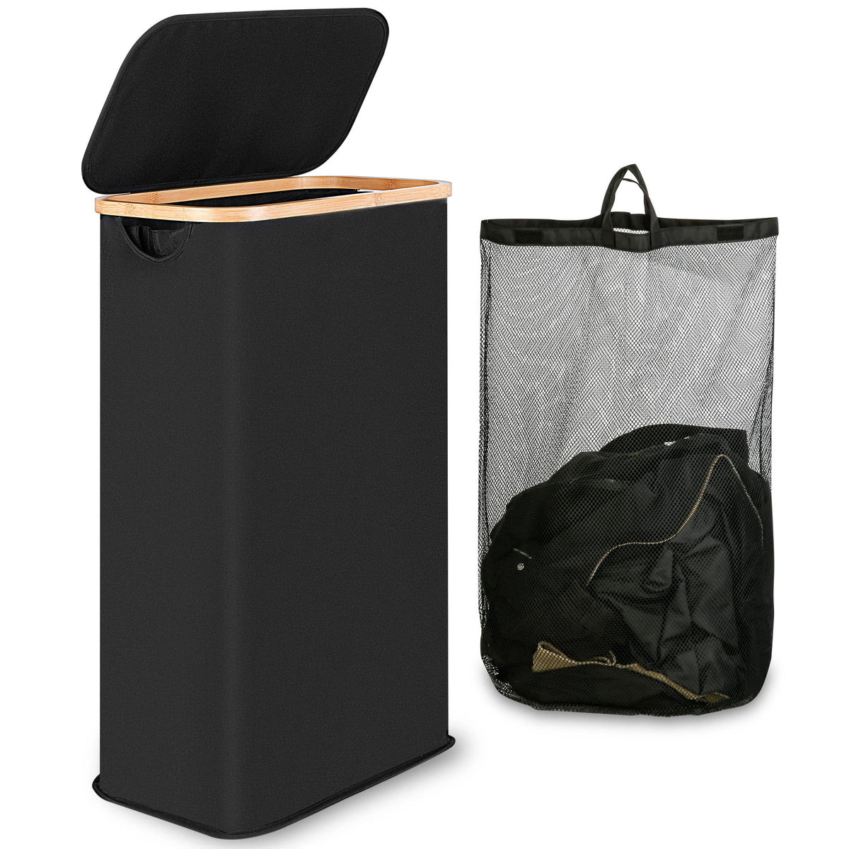 Iegrow Laundry Basket, 60L Washing Basket With Lid And Handle, Slim Foldable Laundry Hamper With Removable And Washable Inner Ba