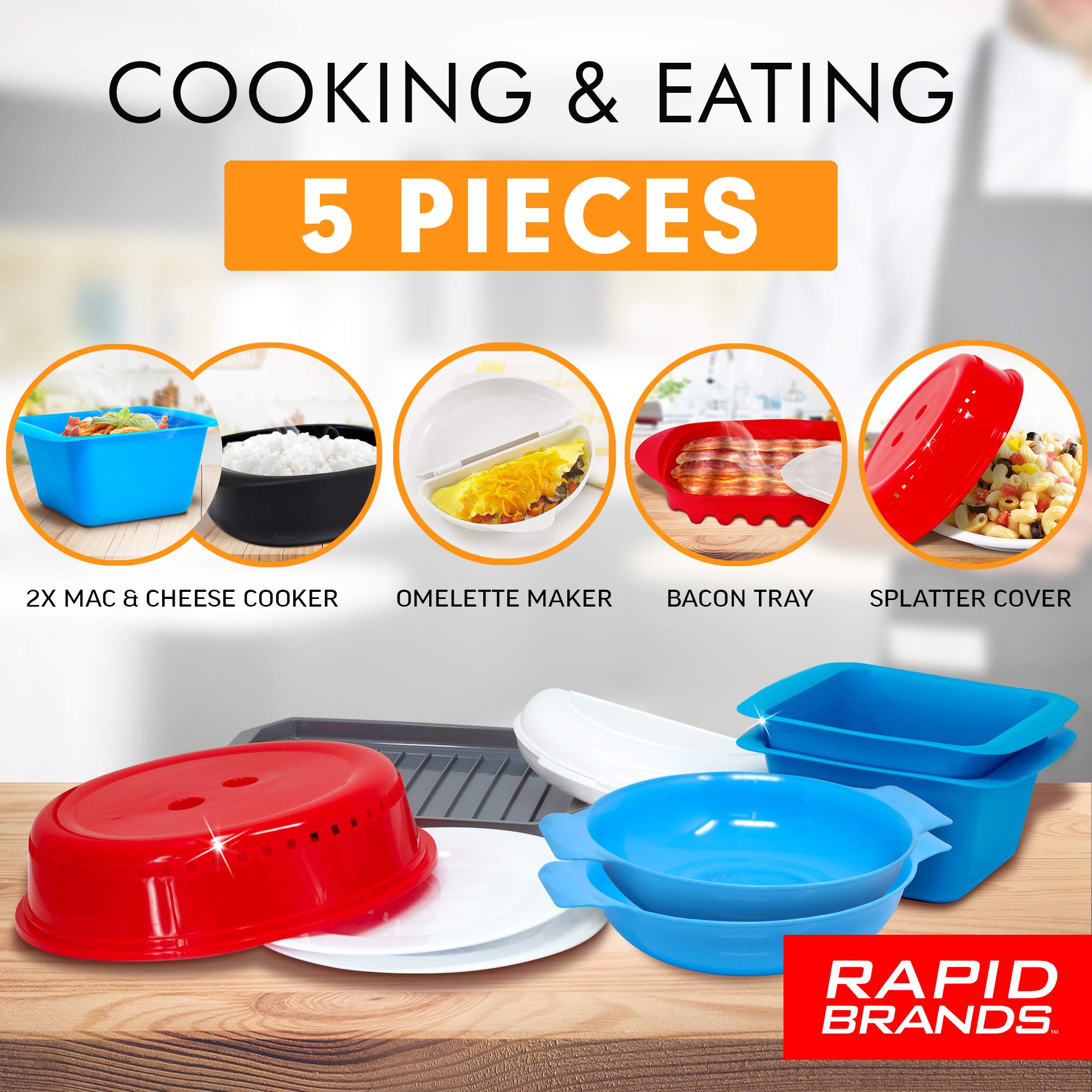 Rapid Brands Deluxe 9-Piece Microwave Cookware & Dinnerware Set | Perfect for Dorm, Small Kitchen, or Office | Dishwasher-Safe,