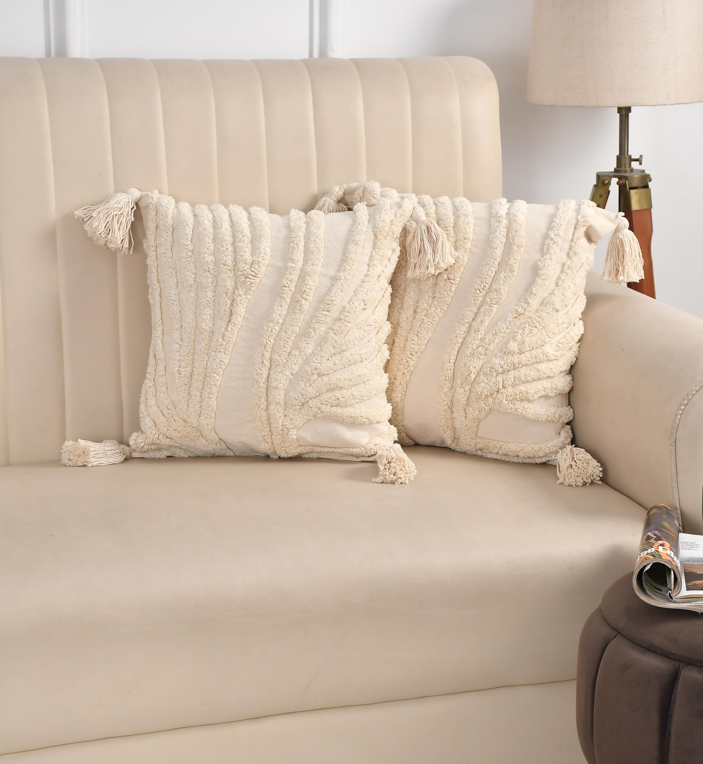 Wisdom Decor Sofa Cushion Cover Cotton For Living Room Couch Soft Pillow Cover | Size 16X16 Inch Natural Pack Of 2