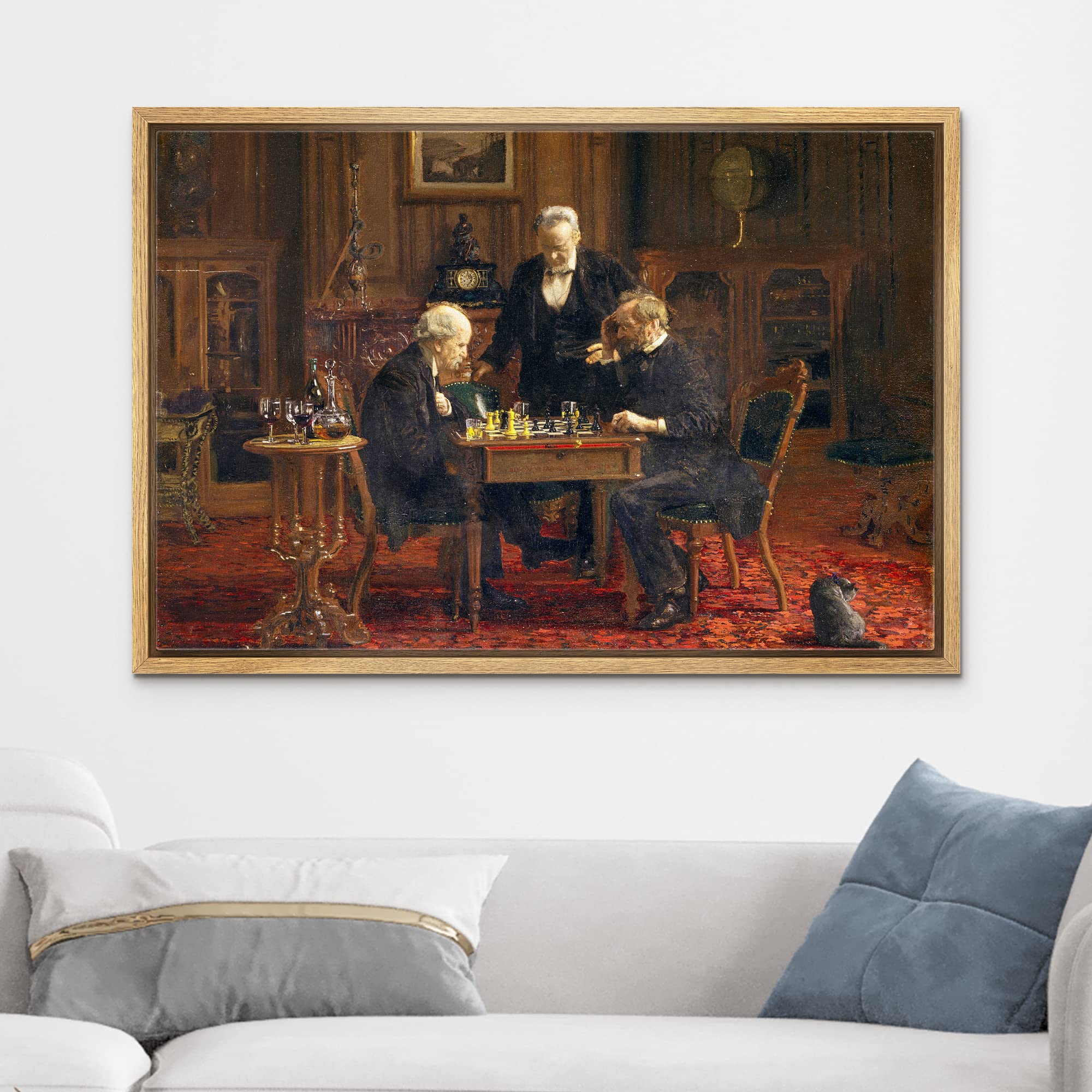 Wall26 - The Chess Players By Thomas Eakins - Framed Canvas Print Wall Art Famous Painting Reproduction - 24''X36'' Natural