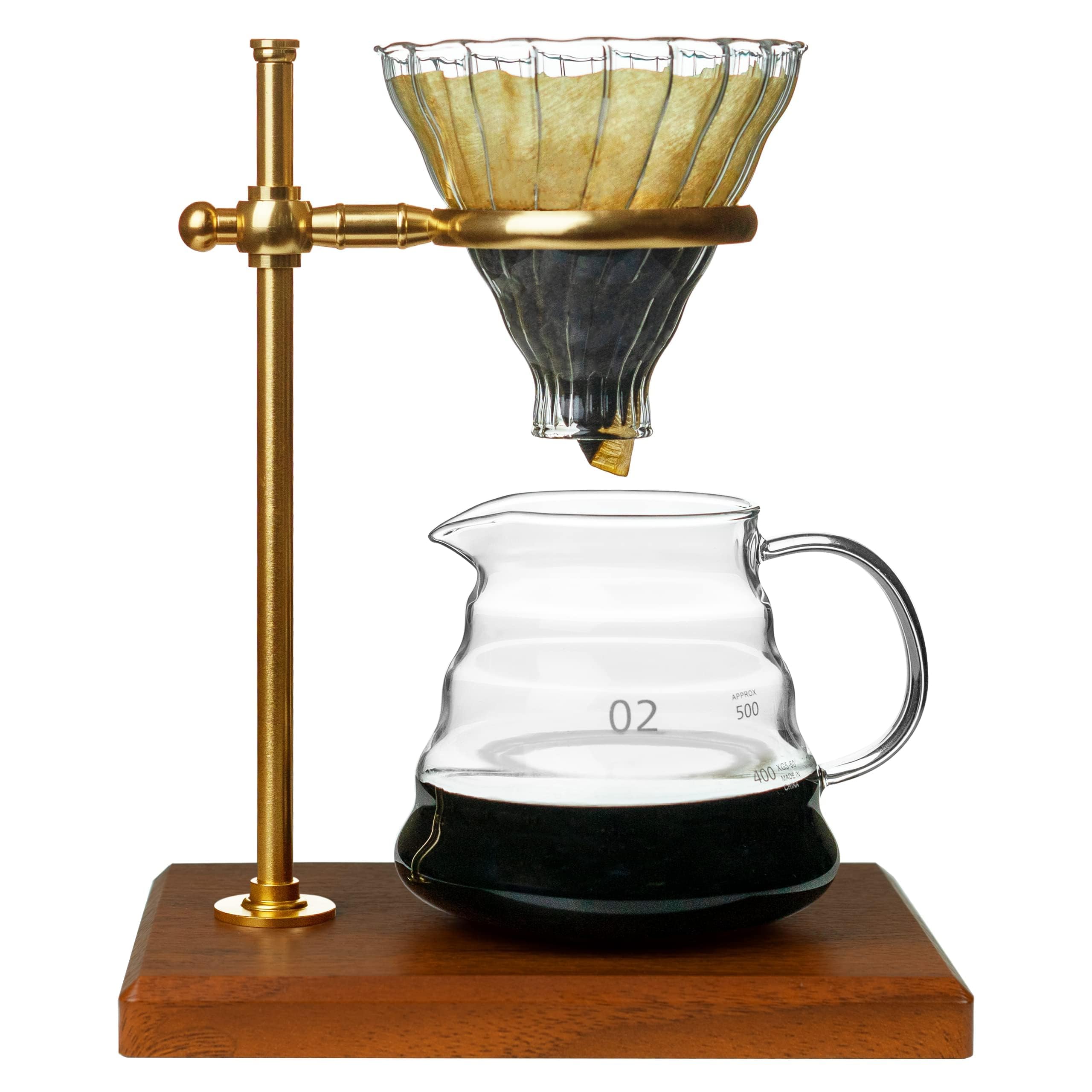 L'  Pic  A Pour Over Coffee Maker Set, Pour Over Coffee Maker With Stand, Adjustable Stainless Steel Stand, Wooden Base, Paper F