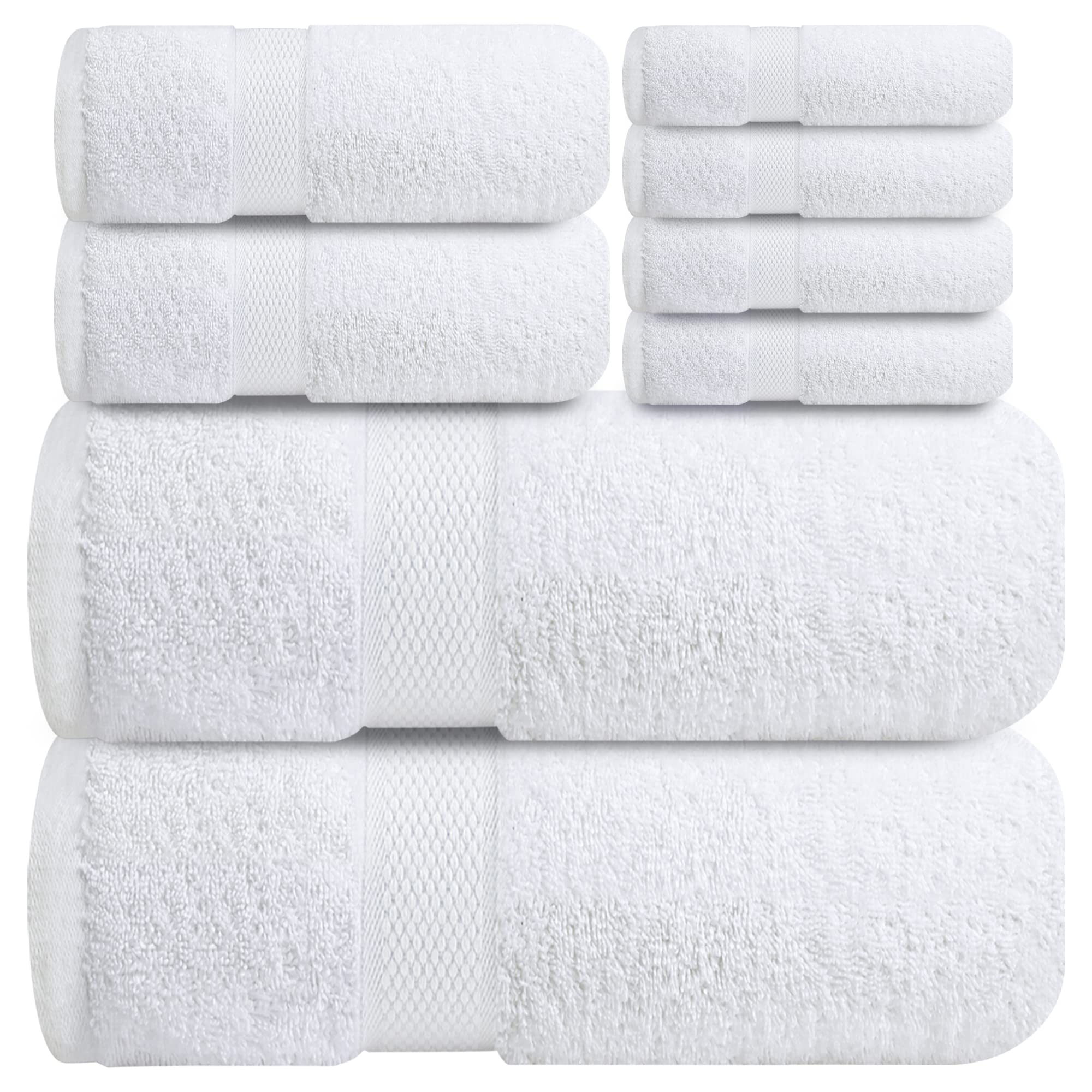 Infinitee Xclusives Premium White Bath Towel Set For Bathroom - [Pack Of 8] 100% Cotton Bathroom Towel Set - 2 Bath Towels, 2 Ha