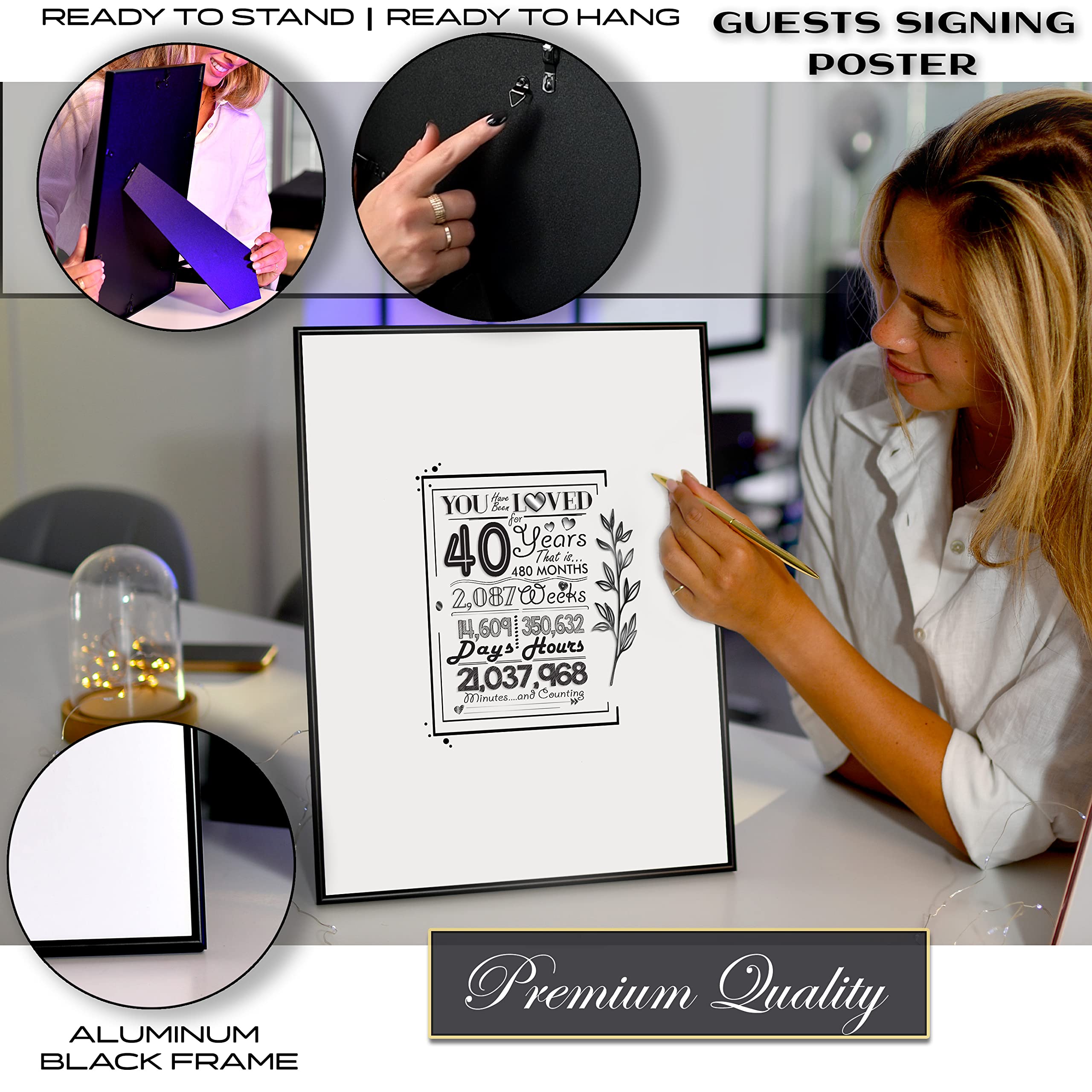 Framed Sign Poster 40Th Birthday Decorations For Men & Women 12''X16''- 40 Birthday Party Favors, Guest Book Alternative - With