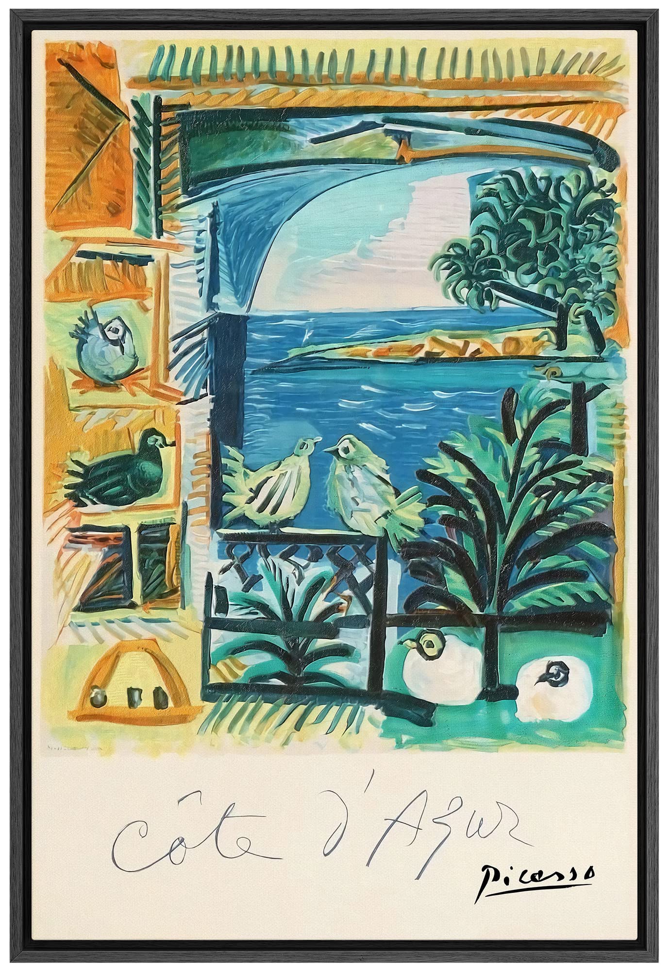 Signleader Framed Canvas Print Wall Art French Riviera By Pablo Picasso Classic Vintage Illustrations Fine Art Decorative Retro
