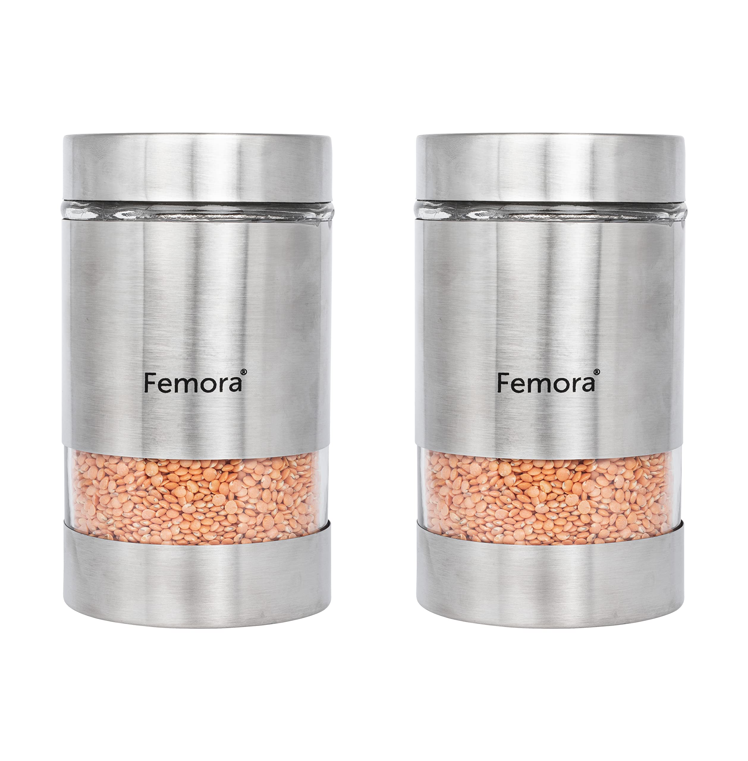 Femora Metallic Clear Glass Kitchen Storage Jar, 1000 Ml, Set Of 2