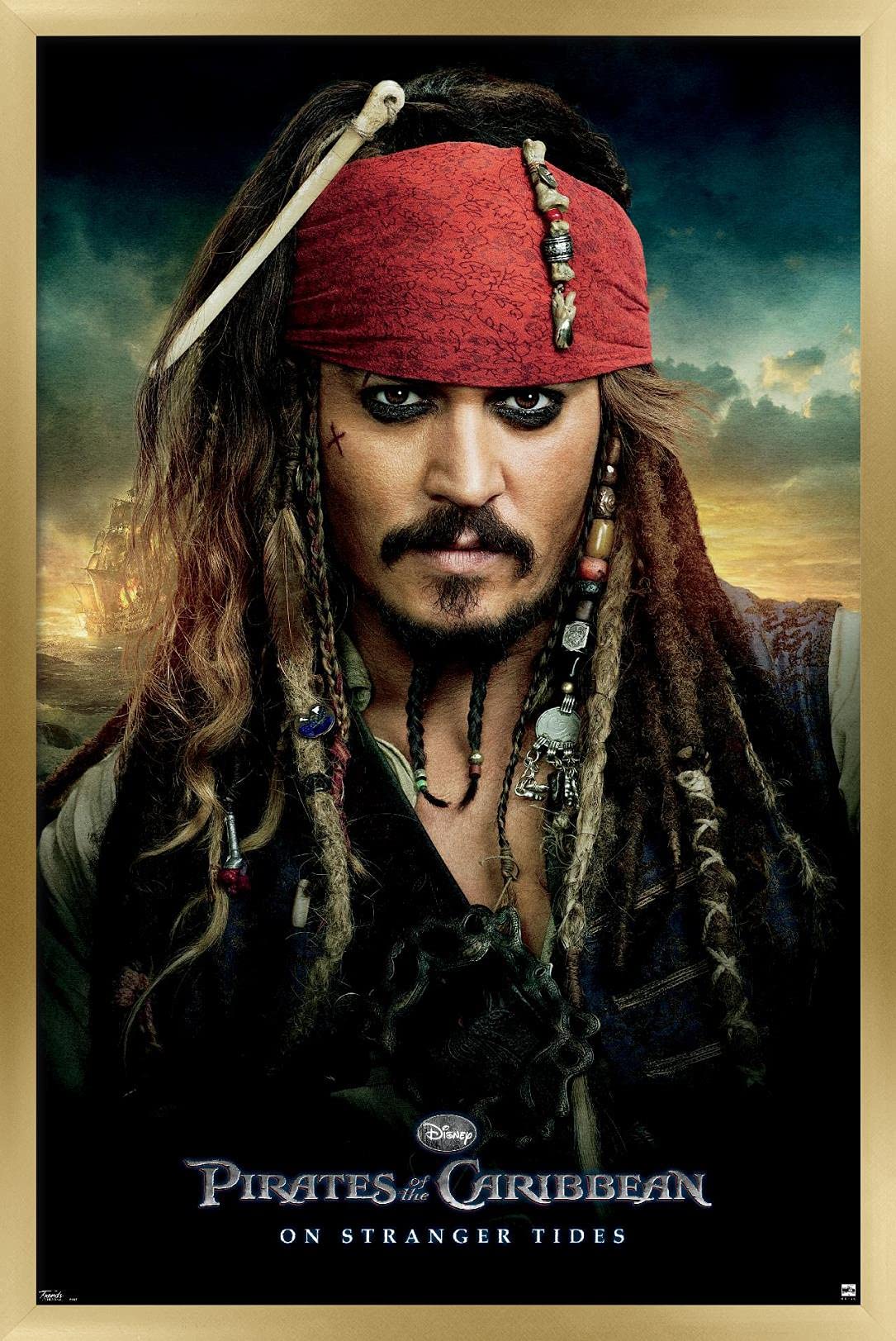 Trends International Disney Pirates Of The Caribbean: On Stranger Tides - One Sheet Wall Poster, 14.725'' X 22.375'', Gold Frame