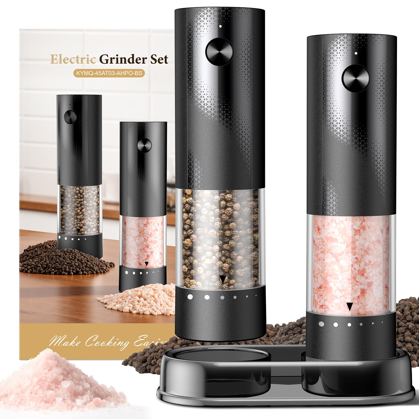 Electric Salt and Pepper Grinder Set - Rechargeable Automatic Salt and Pepper Shakers, Kitchen Appliances with External Adjustab