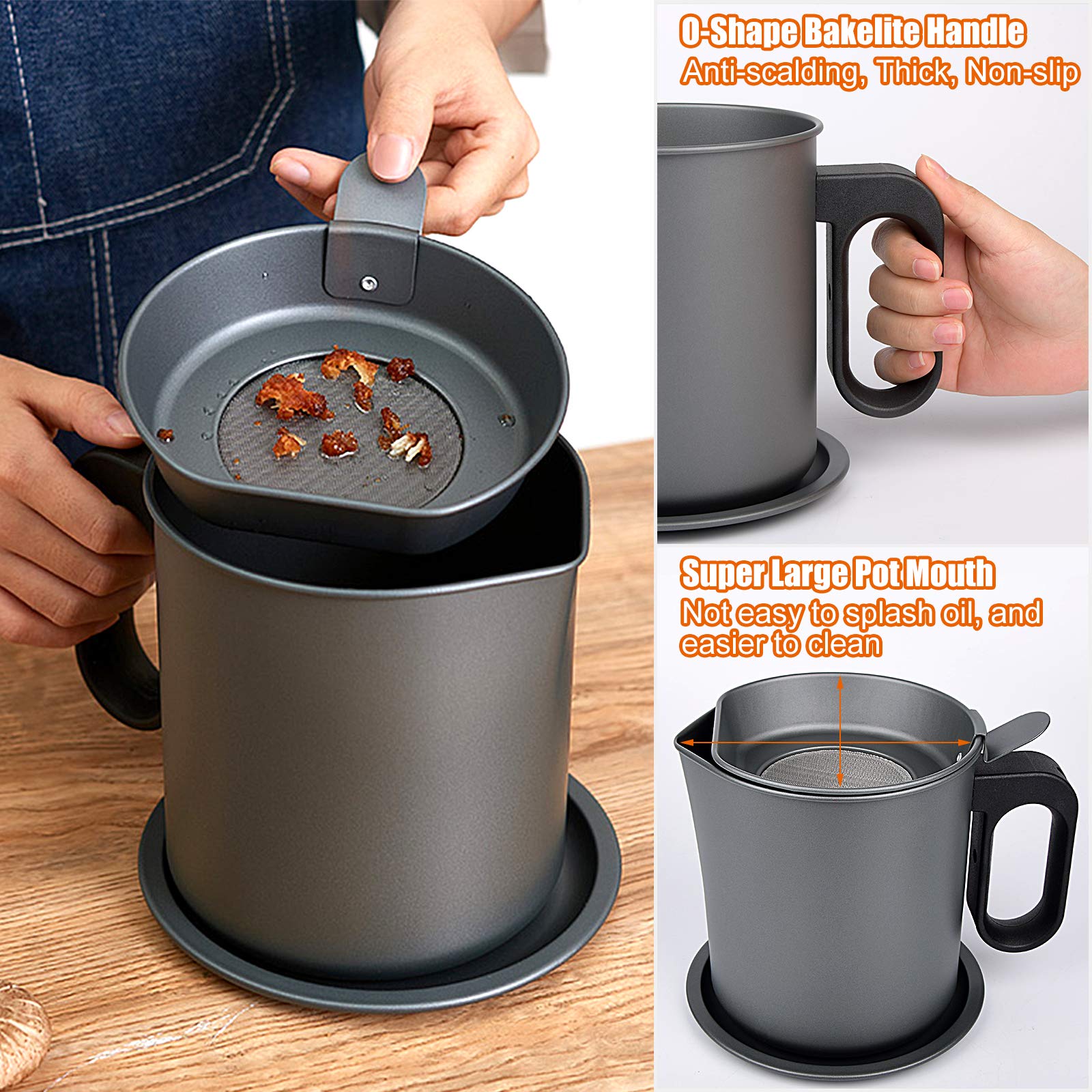 Bacon Grease Container, Bacon Grease Saver With Strainer, Grease Container For Kitchen - Iron Cooking Oil Can With Removable A C