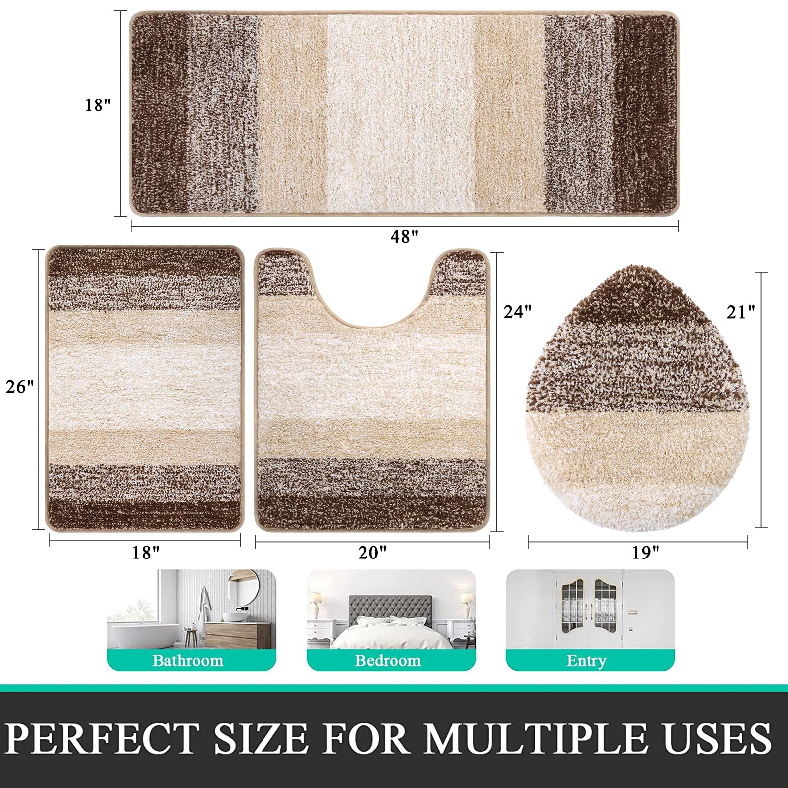 Bsmathom Bathroom Rugs Sets 4 Piece With Toilet Cover, Plush Shaggy Bathroom Rugs Non Slip Washable, Absorbent Microfiber Bathro