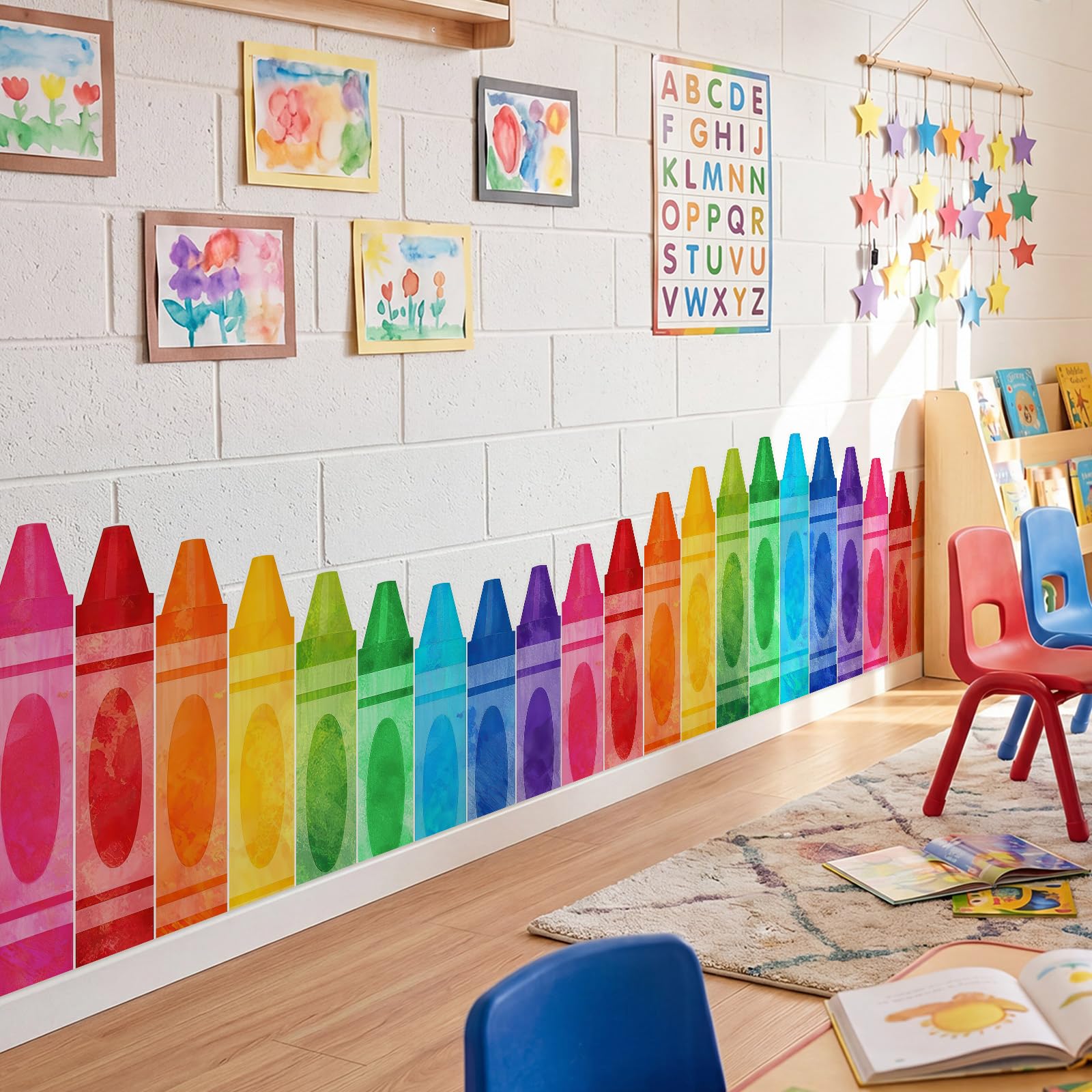 Gilprop 9.8 ft Watercolor Crayon Classroom Wall Decor Fabric Preschool Kindergarten Graduation Cuttable Rainbow Crayon Classroom