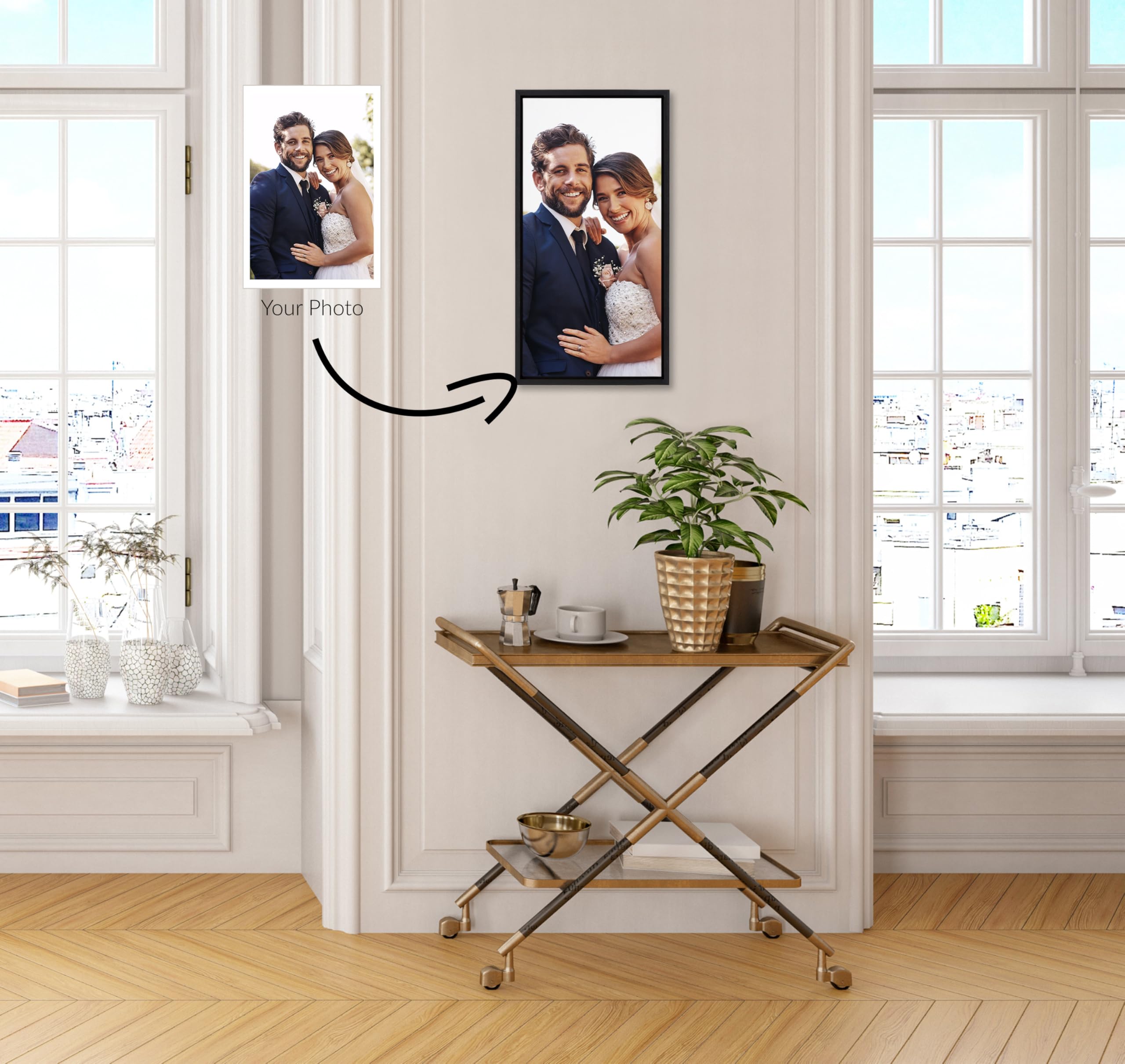 Kate And Laurel Custom Printed Framed Canvas Wall Art, 14X26.5 Black, Sylvie Personal Canvas Print With Your Photos For Bedroom