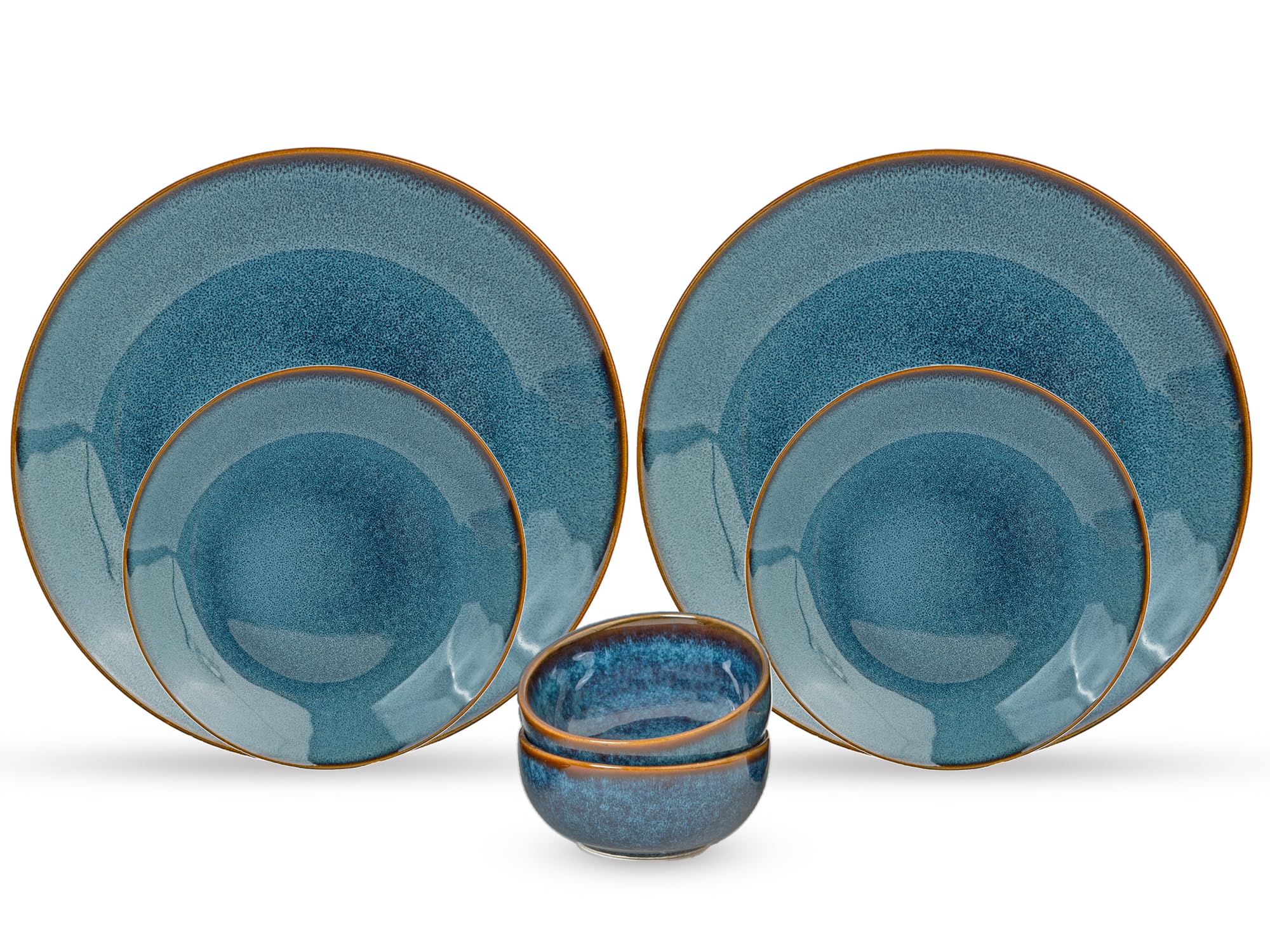 Bodhi House Handcrafted Stoneware Reactive Glaze Ceramic Dinner Set, 6 Pieces Serving For 2, Microwave And Dishwasher Safe, Bone