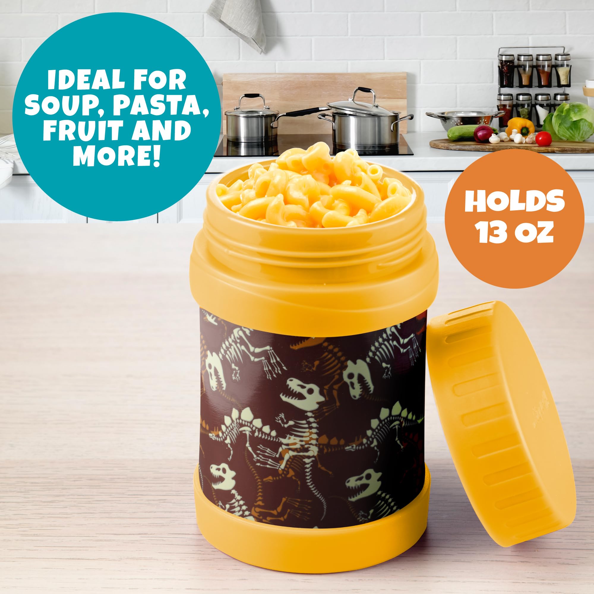 Bentology Stainless Steel Insulated 13Oz Lunch Jar Thermos For Kids- Dinosaur- Large Leak-Proof Storage For Hot Or Cold Food, So