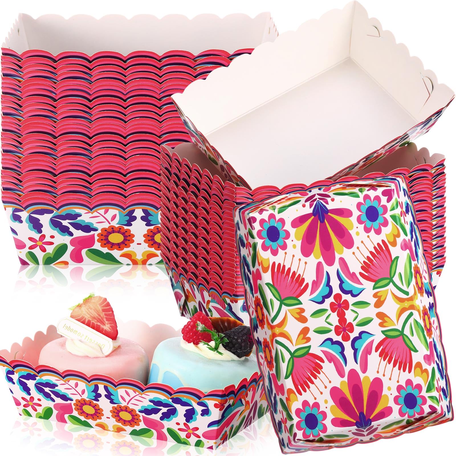 Dunzoom 50 Pcs Mexican Paper Food Trays Dia De Los Muertos Plates Cielito Lindo Fiesta Nacho Trays Disposable Hot Dog Taco Snack