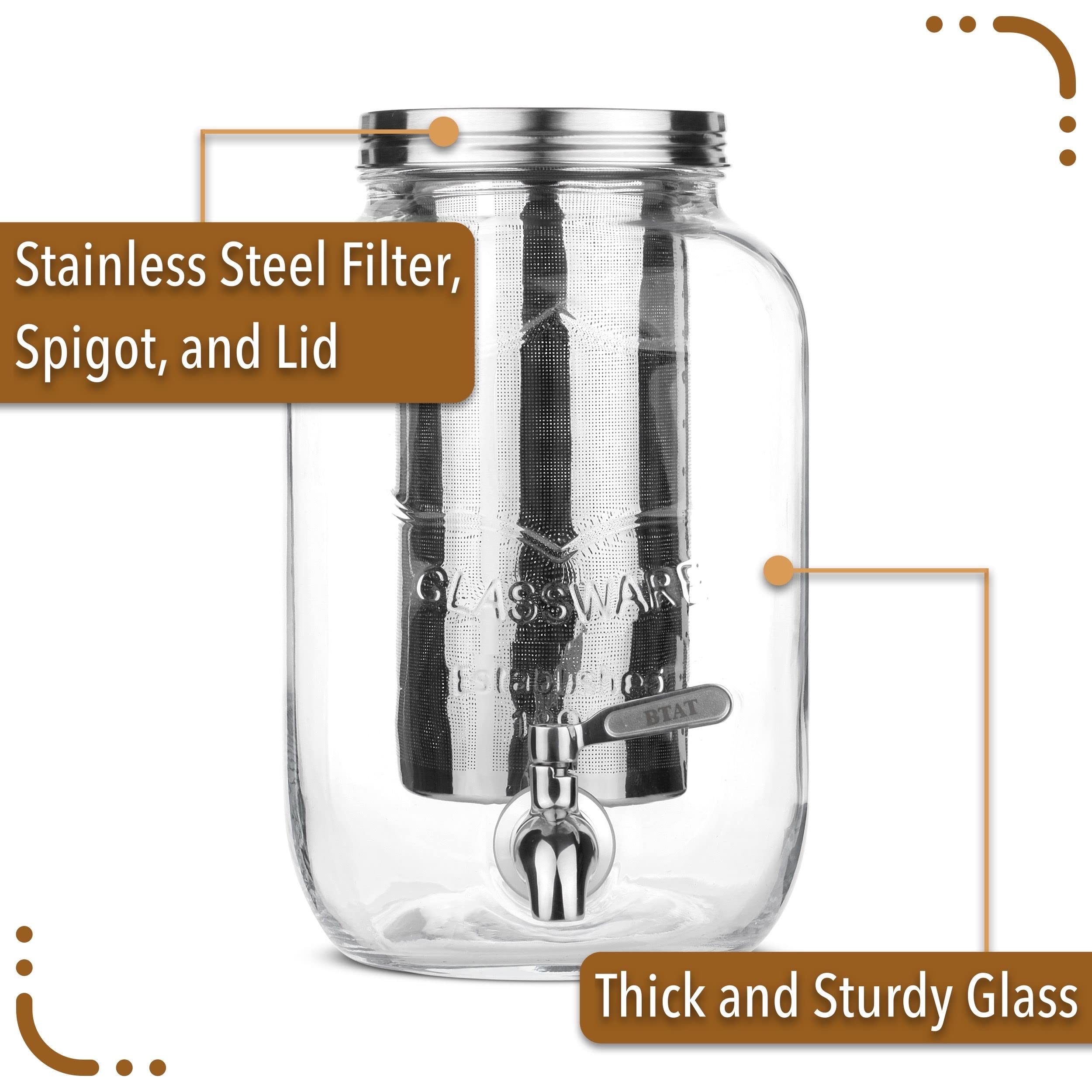 Btat- Cold Brew Coffee Maker, 1 Gallon Mason Jars Drink Dispenser, Gallon Cold Brew Coffee Maker, Iced Tea Maker, Cold Brew Coff