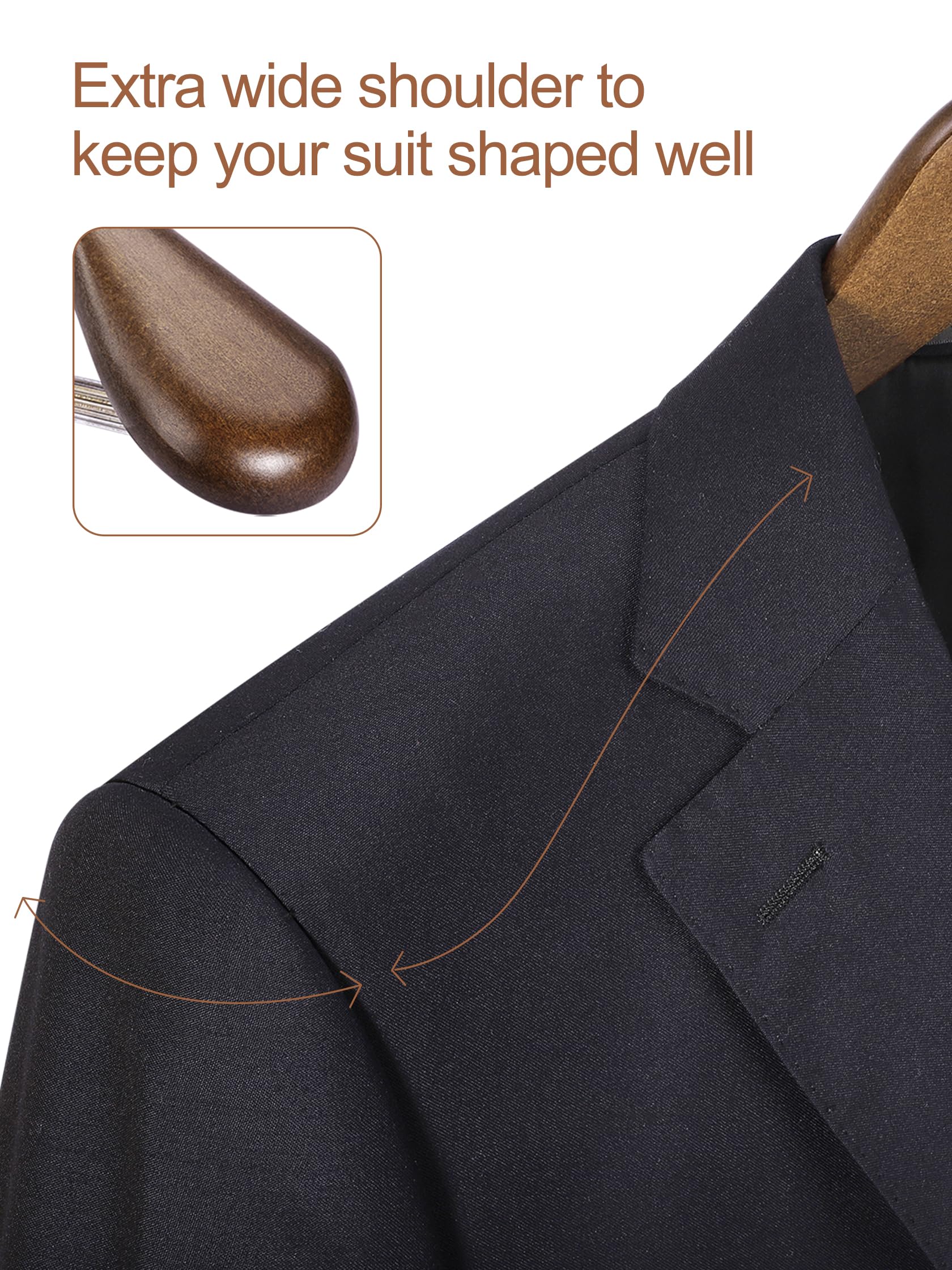 House Day Wide Shoulder Wooden Hangers 12 Pack, Wood Suit Hangers For Men With Non Slip Pants Bar, Smooth Finish Solid Wood Coat