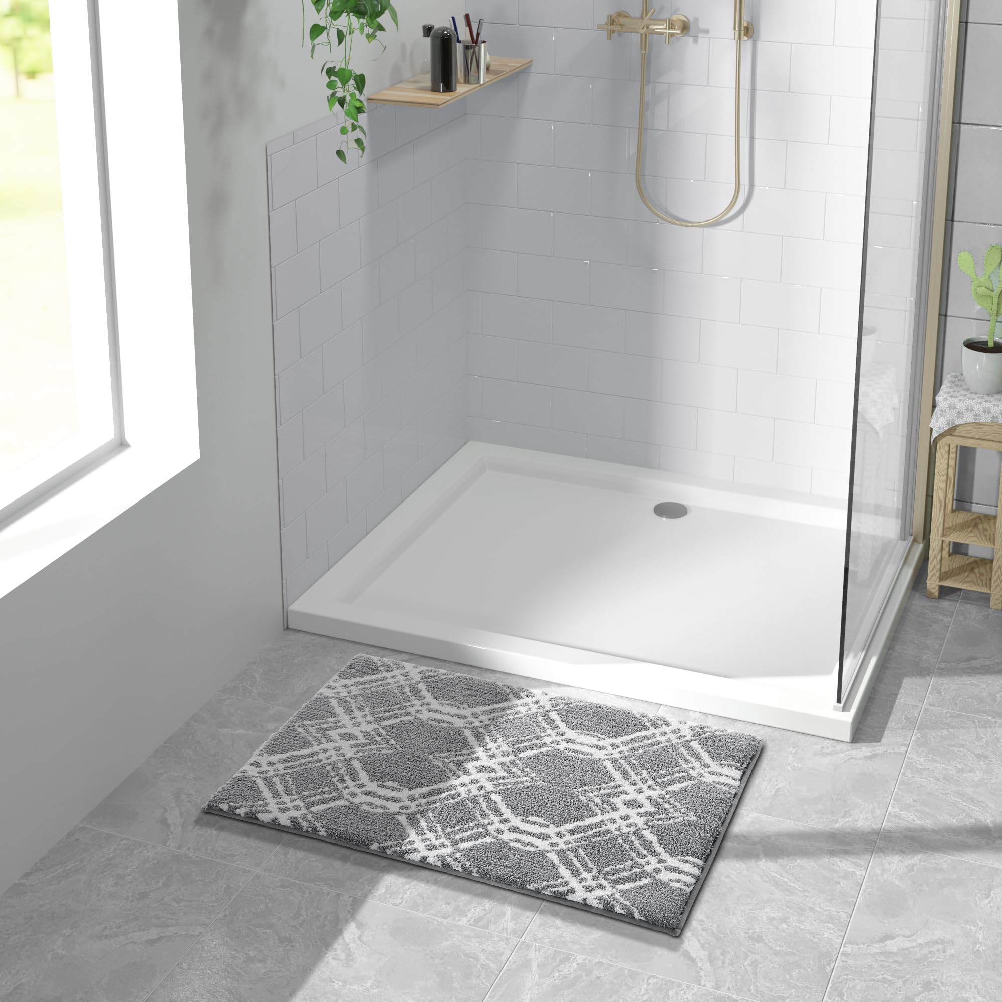 Yimobra Luxury Fluffy Bathroom Rugs, Soft Thick Plush Bath Mat, Non-Slip, Water Absorbent, Machine Washable, Shaggy Microfiber B