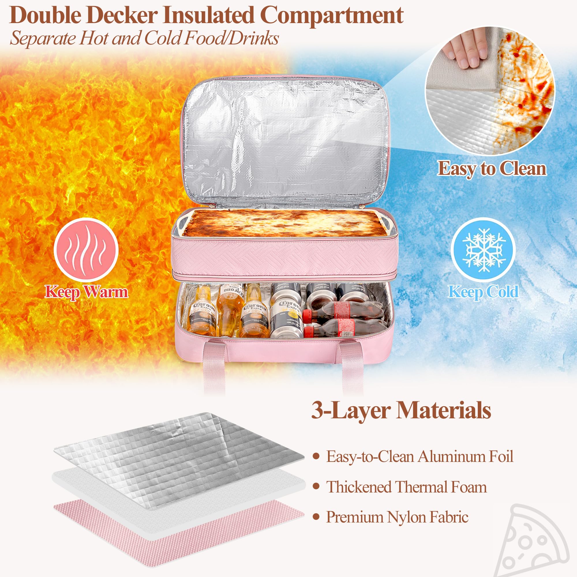 Prokva Insulated Casserole Carrier For Hot Or Cold Food, Thermal Lasagna Lugger Tote To Keep Food Warm, Double Decker Food Warme