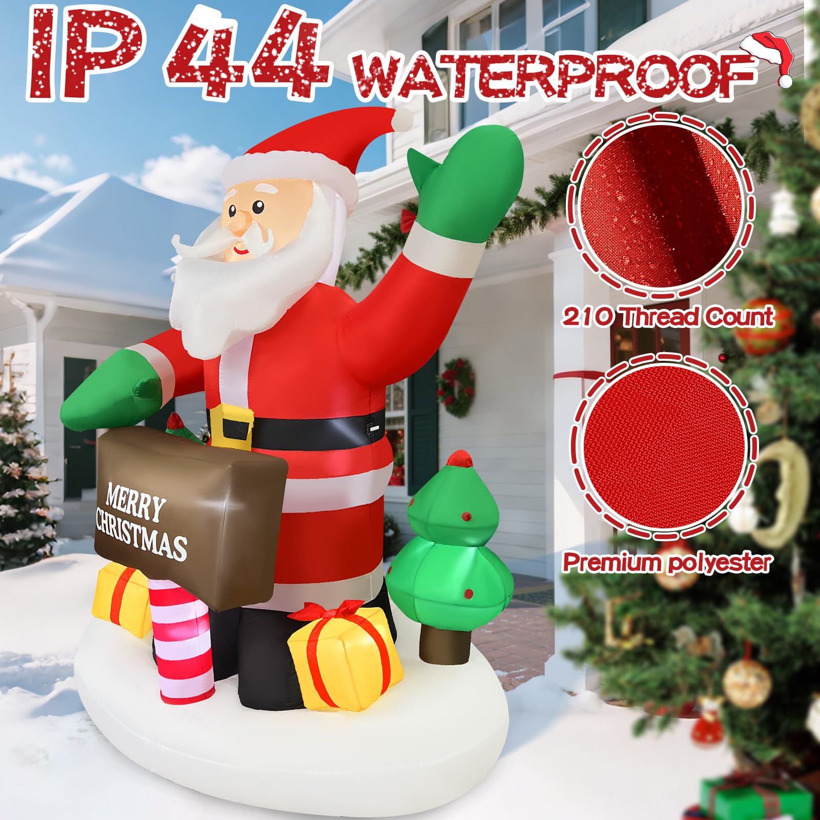 2025 Christmas Inflatable Santa 6FT Holding Sign Santa Claus Christmas Inflatables Outdoor Decorations Xmas Santa Blow Up Yard D