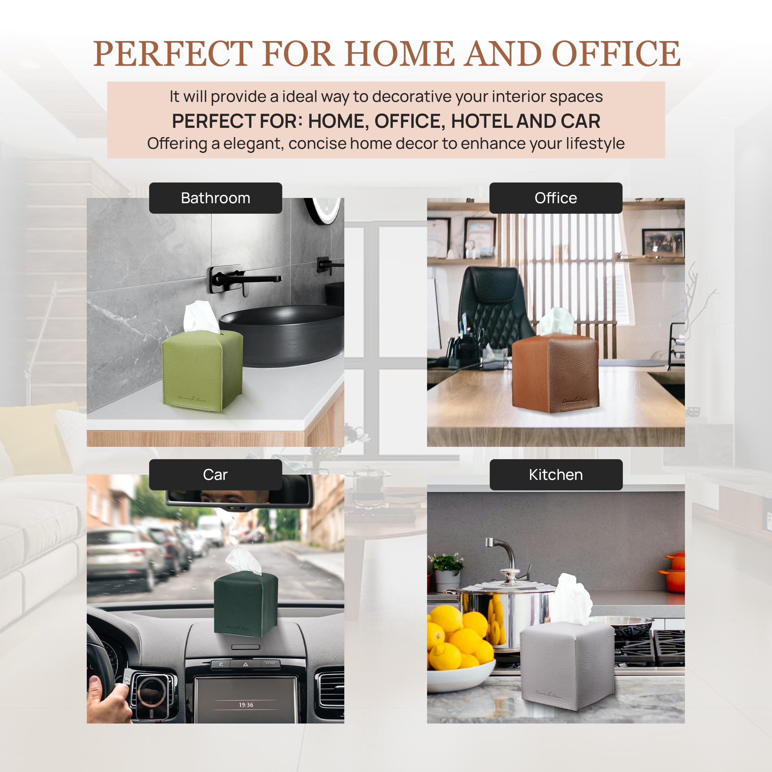 Connsole Casa Premium Pu Leather Tissue Box Holder - Elegant Hotel-Style Dark-Green Tissue Box Cover Enhanced D  Cor Of Home, Of