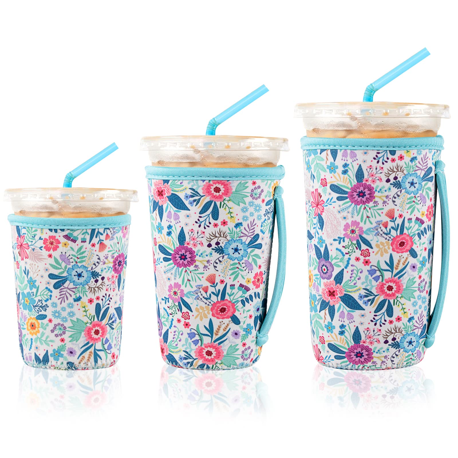 KJQJLY 3 Pack Reusable Iced Coffee Sleeves for Iced Coffee Cups or Drinks Reusable Neoprene Insulated Sleeves for Hot and Cold D