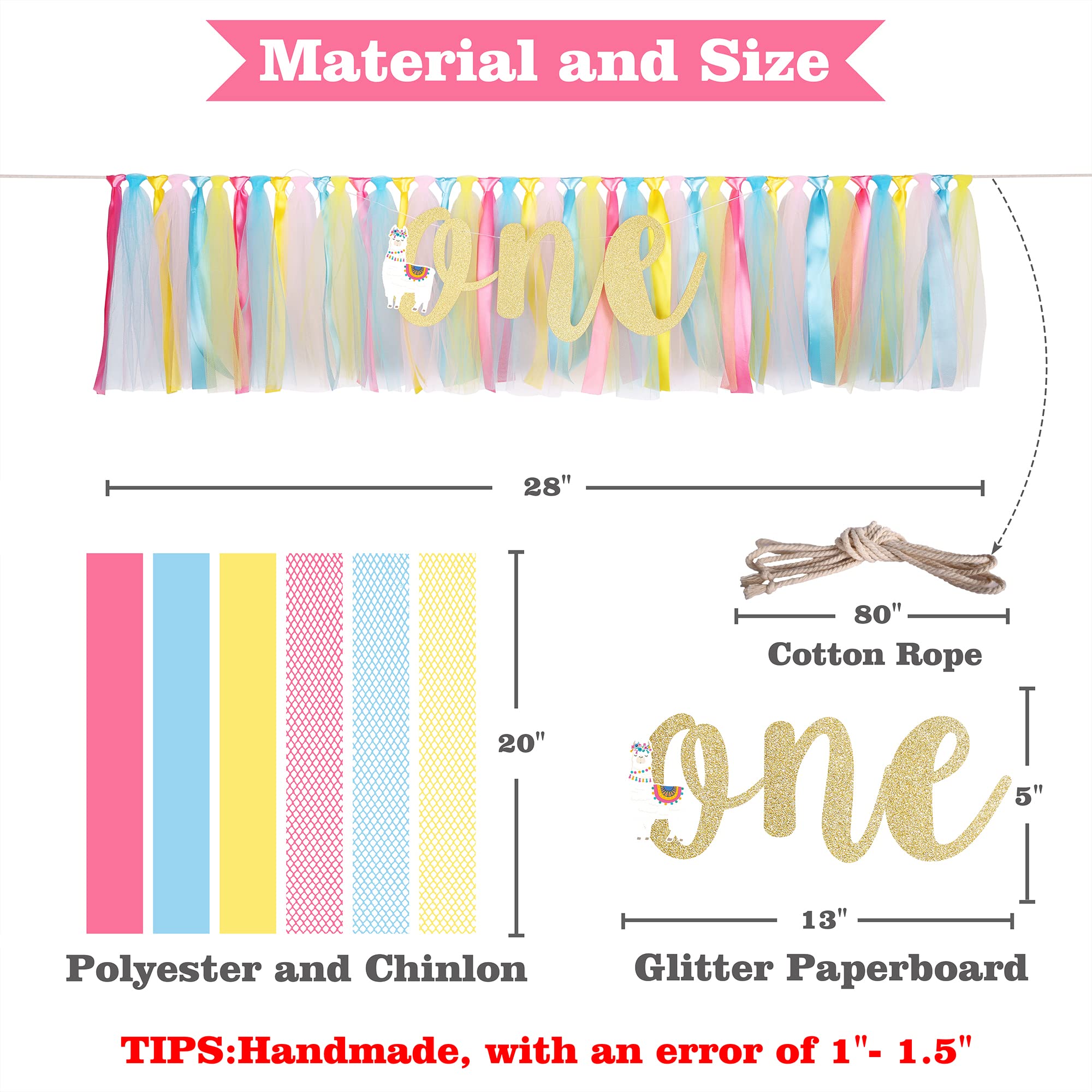 Llama Alpaca Highchair Banner Decoration For Baby - 1St First Highchair Happy Birthday Banner, High Chair Fabric Garland Party S