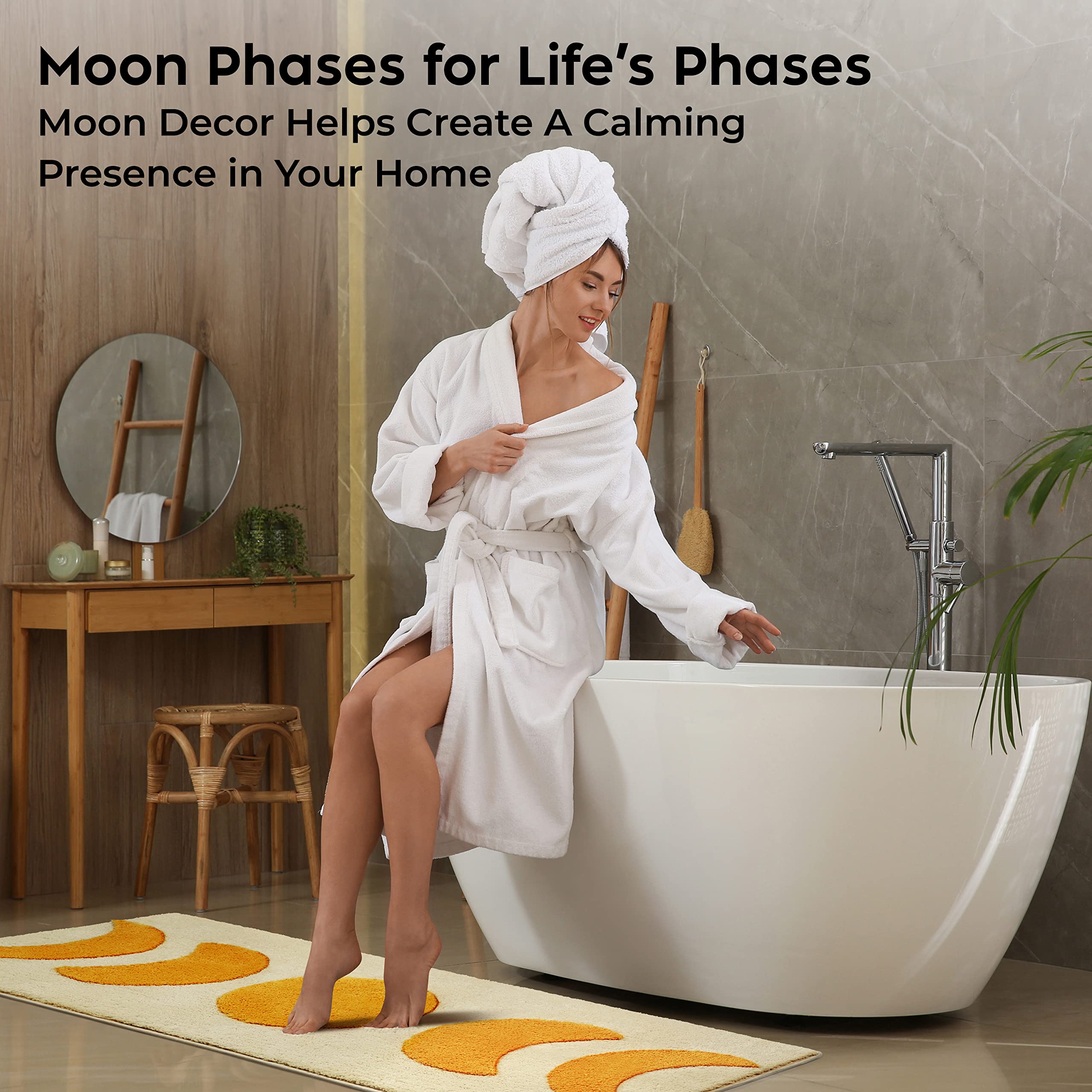 Moon Bath Mat, 52.5 X 20.5'' Witchy Rug - Non Slip & Water Absorbent Half Moon Bathroom Rug - Boho Bathroom Rug Runner With Moon