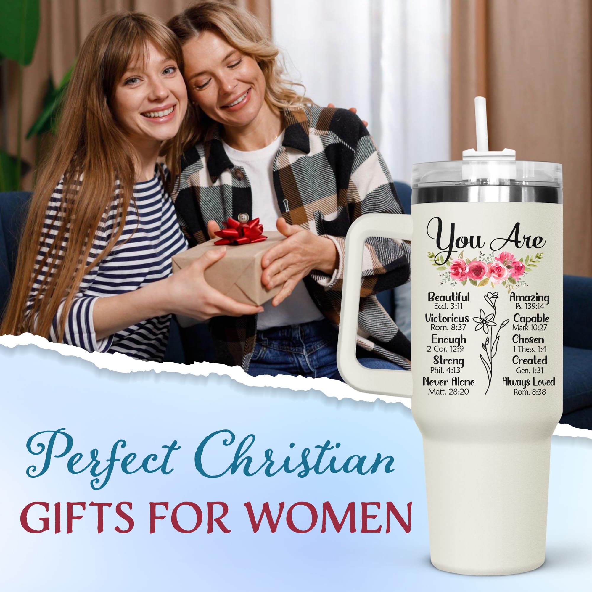 GOOLERY 40Oz Stainless Steel Tumbler - Christian Birthday Gift for Women, Inspirational Friendship Design