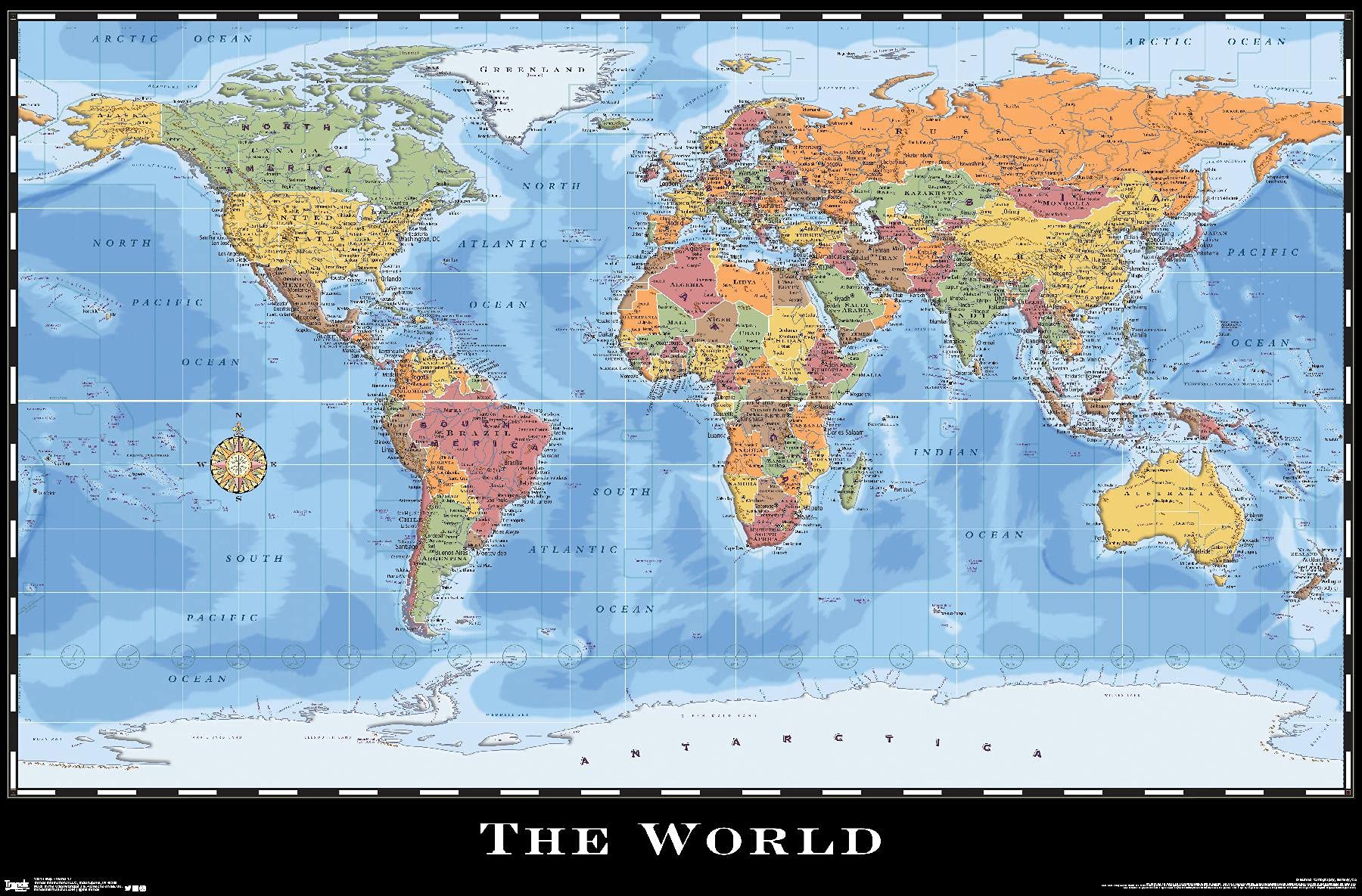 Trends International World Map Wall Poster Unframed 22.375" x 34" Model RP15214