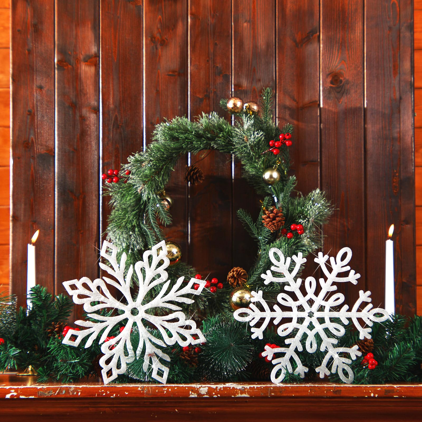 Sratte 24 Pcs 16 Inch Large Snowflake Ornaments,Giant Glitter Decorative Hanging Snowflakes,6 Designs Christmas Decorative Hangi