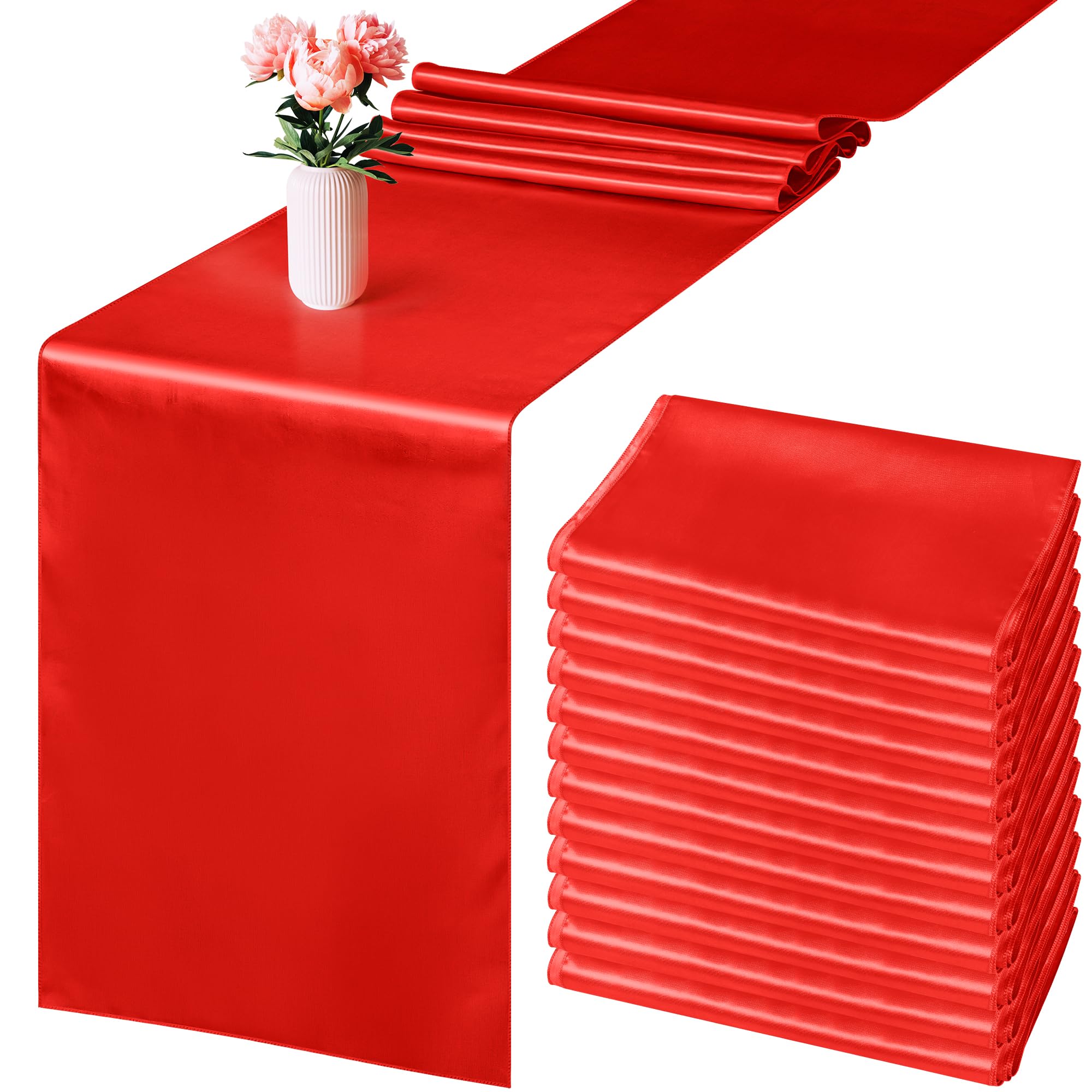 Aneco 12 Pack Satin Table Runner 12 X 108 Inch Red Long Wedding Satin Silk Table Runner For Wedding Banquet Graduations Birthday