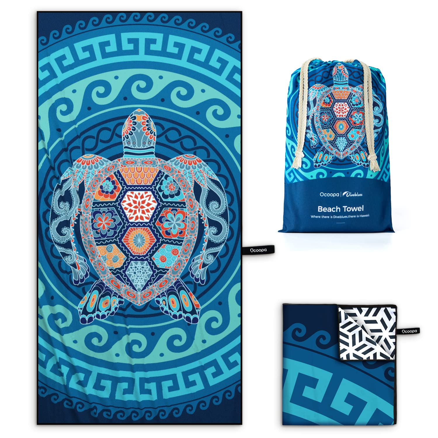 OCOOPA Microfiber Beach Towel Fast Drying, Extra Large 63 x 31 Sand Free Beach Towel Super Lightweight Towels for Swimming Pool,