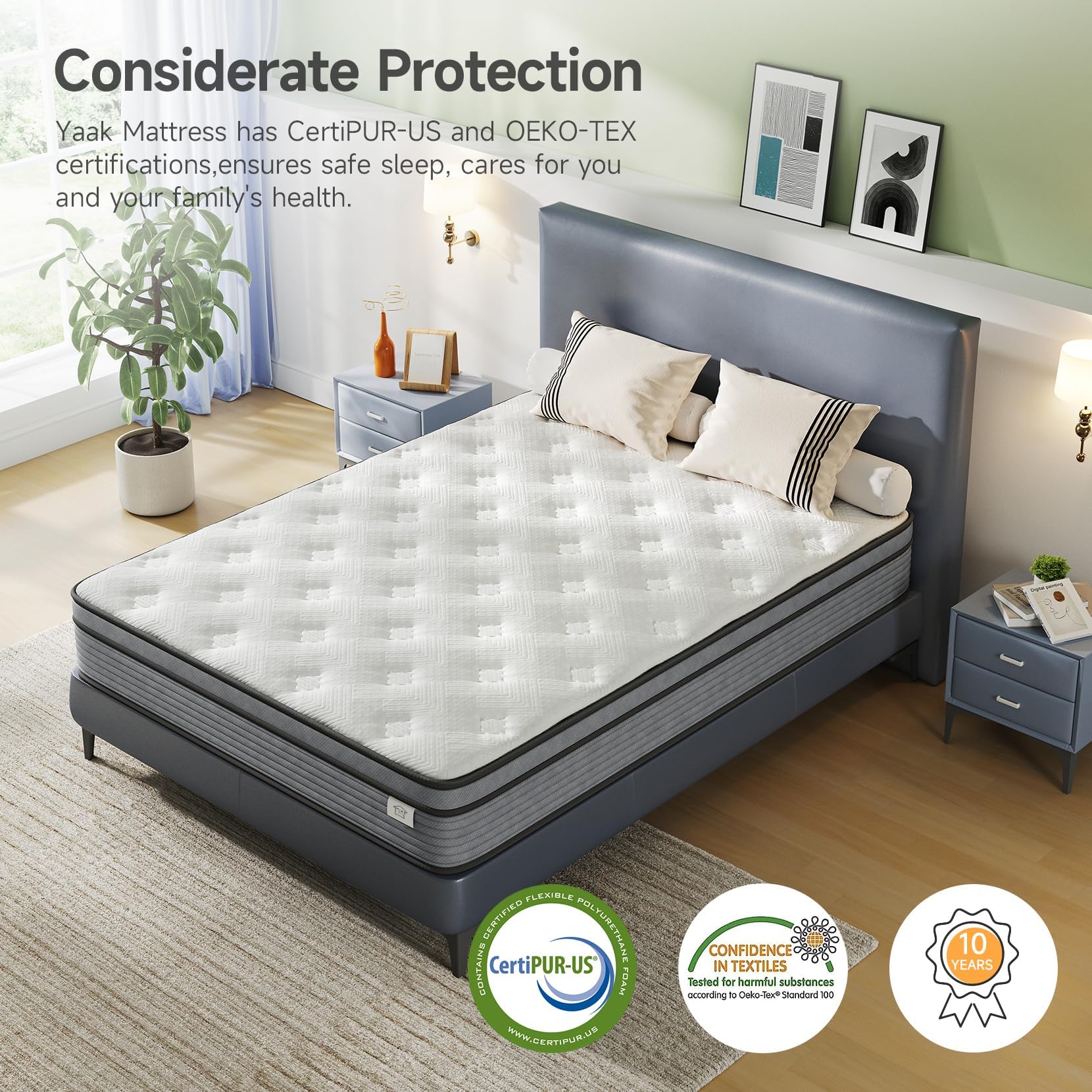 Yaak Twin Mattress 12 Inch, Hybrid Single Mattress In A Box, Individual Pocket Spring Twin Bed Mattress With Breathable Memory F