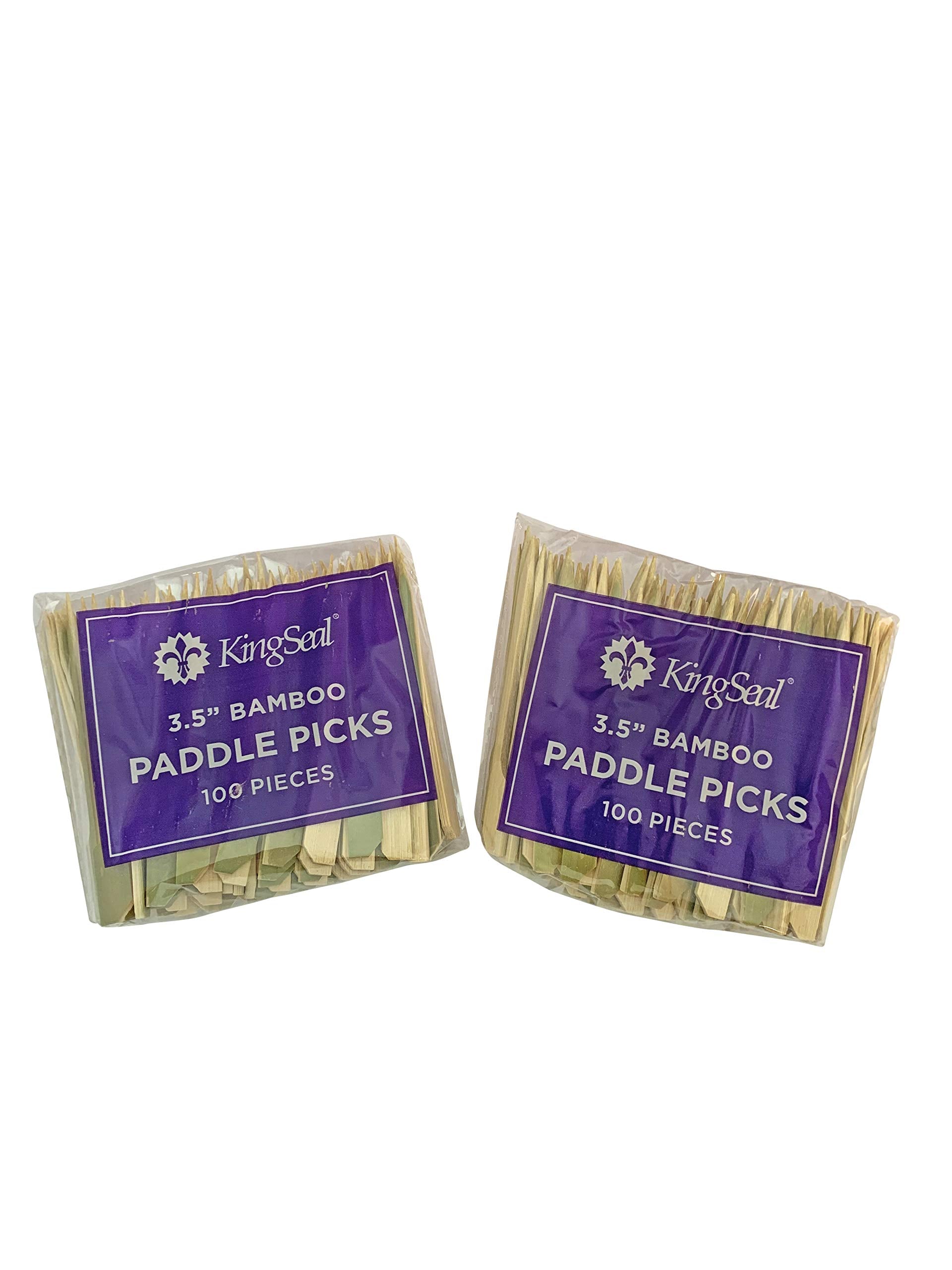 200 Count | Kingseal Natural Green Bamboo Wood Paddle Picks, Skewers For Appetizers And Cocktails, 3.5 Inches - 2 Packs Of 100