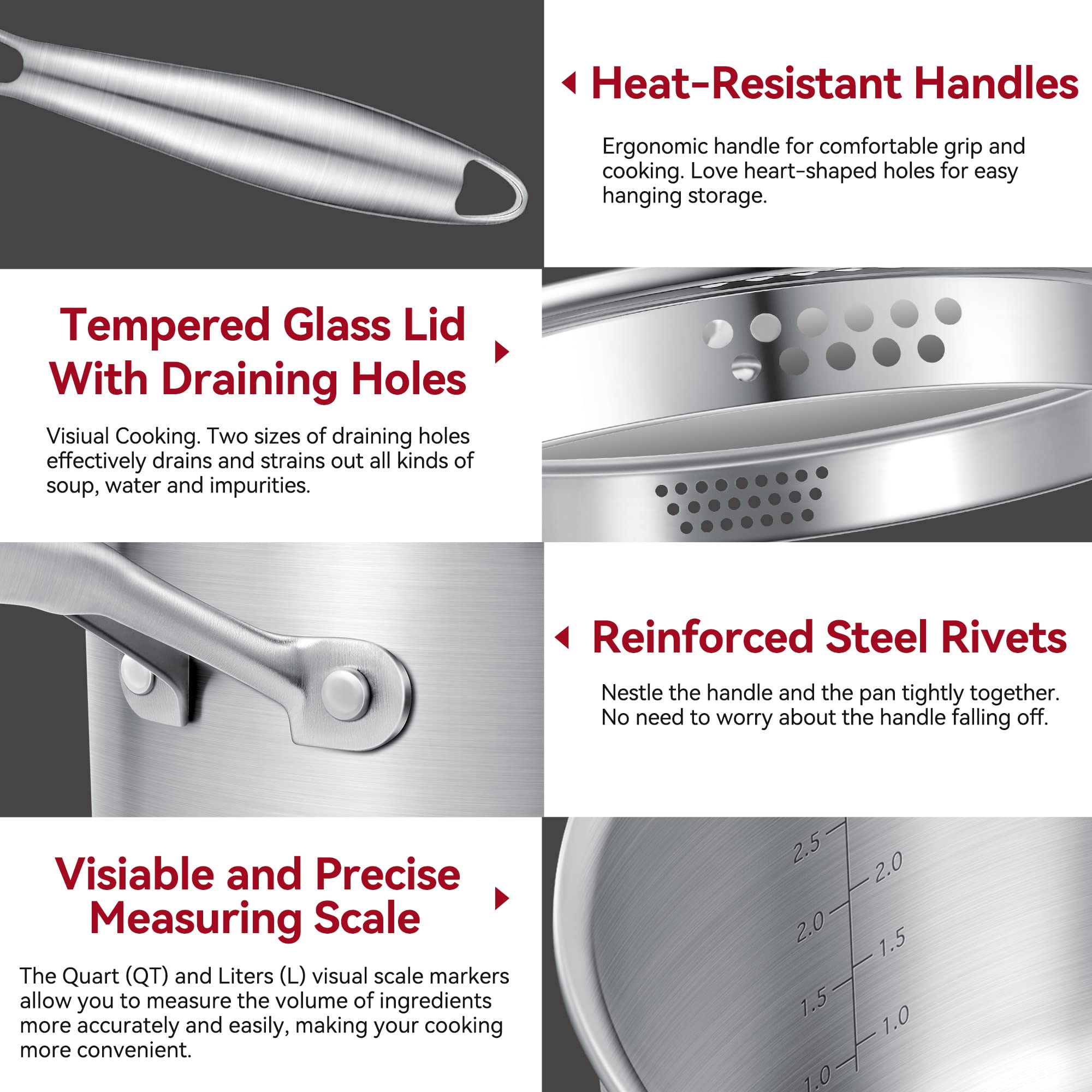 Buttermelt 2.5 Quart Stainless Steel Saucepan With Steamer Basket, Tri-Ply Full Body, Multipurpose Sauce Pot With Two-Size Drain