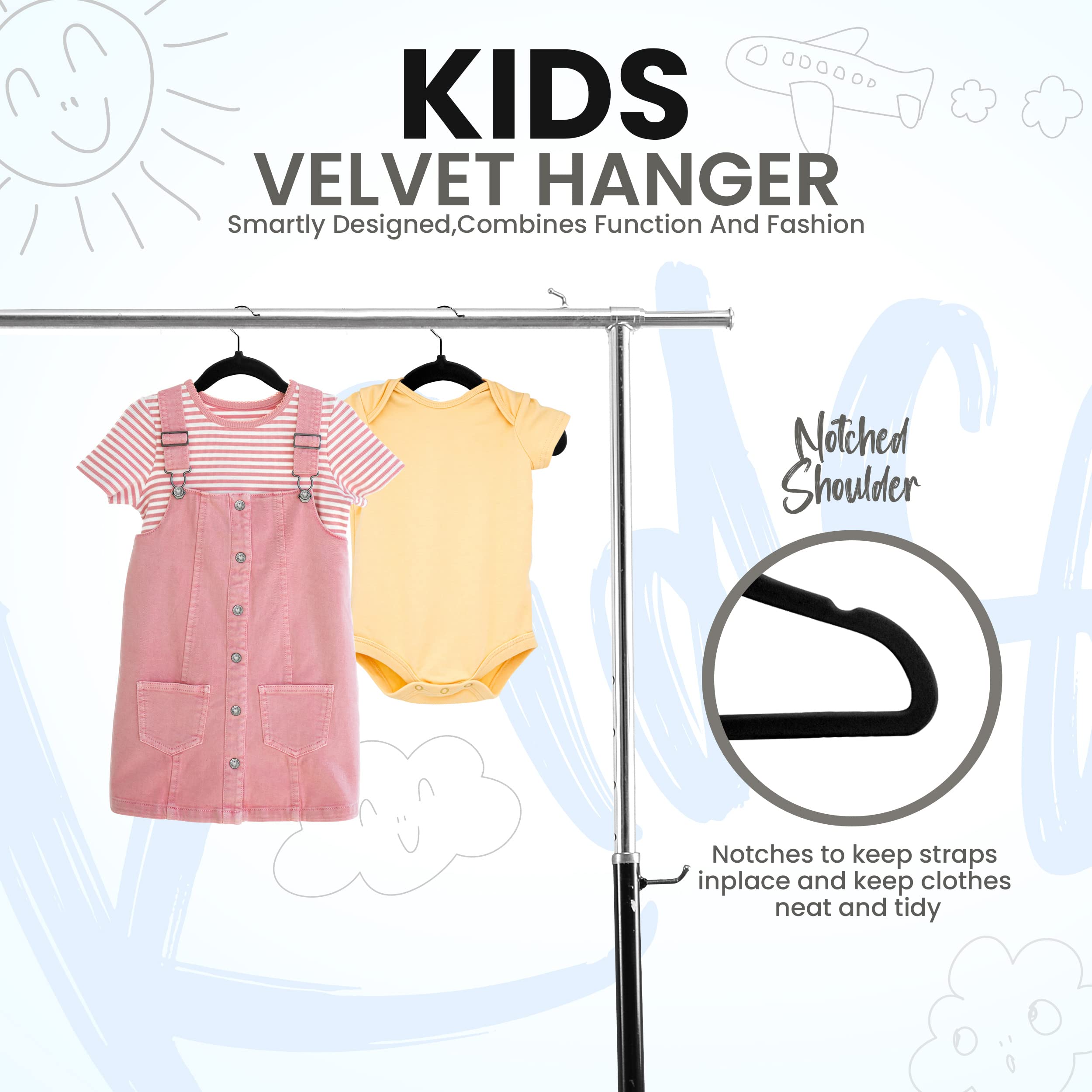Utopia Home Kids Hangers Velvet (20 Pack) - 11 Inch Durable Baby Hangers For Closet - Perfect Toddler Hangers Non Slip For Every