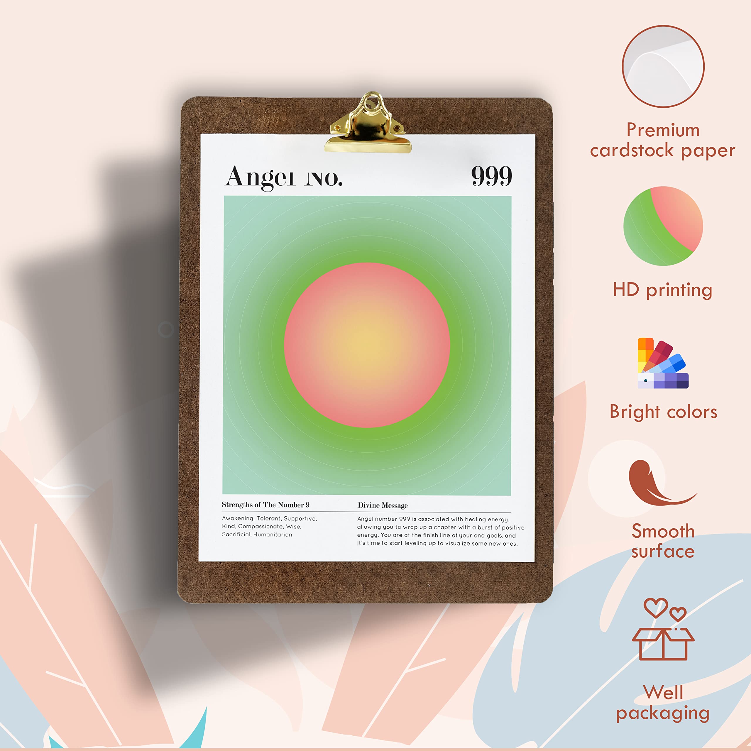 97 Decor Angel Number Poster - Aura Poster Aesthetic  Spiritual Posters  Gradient Angel Numbers Print  Pink Aura Balance Energy Pictures  Colorful Aura Wall Art for Home Bedroom Decor (8x10 UNFRAMED)