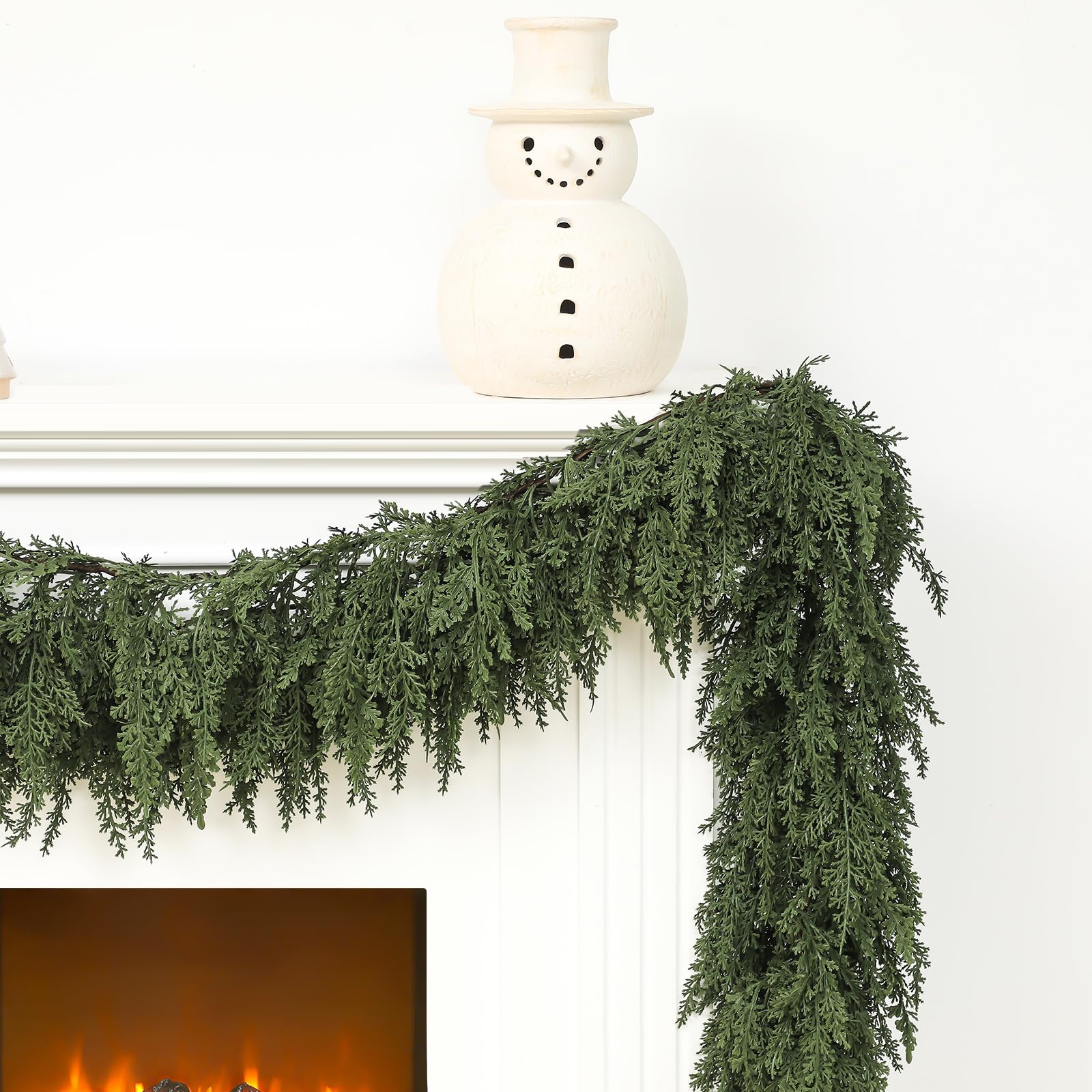 Jutom 2 PCS 9 ft Christmas Cedar Garland - Artificial Realistic Holiday Cedar Pine Needles Greenery Garland Decoration for Mante