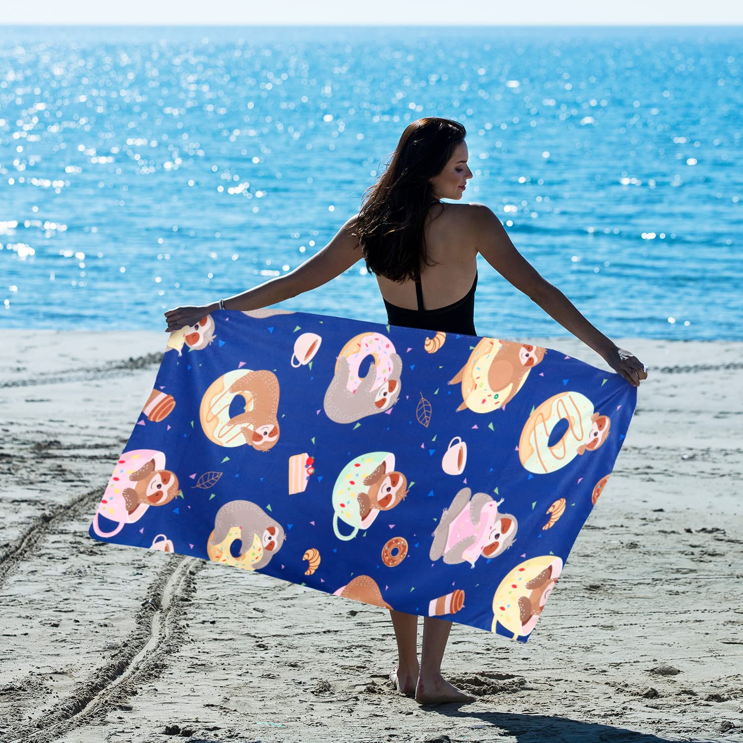 Livilan Sloth Donut Beach Towel, Super Soft Microfiber, Quick Dry, Sand Free, Cute Lightweight Swim Pool Bath Yoga Towel, Sloth