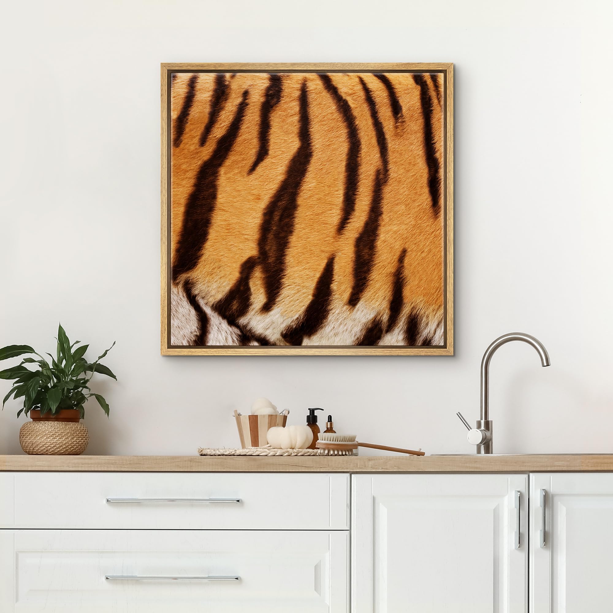 Wall26 Framed Framed Canvas Prints Wall Art Framed Framed Canvas Prints Wall Art - Tiger Fur/Skin Texture - 24''X24'' Natural