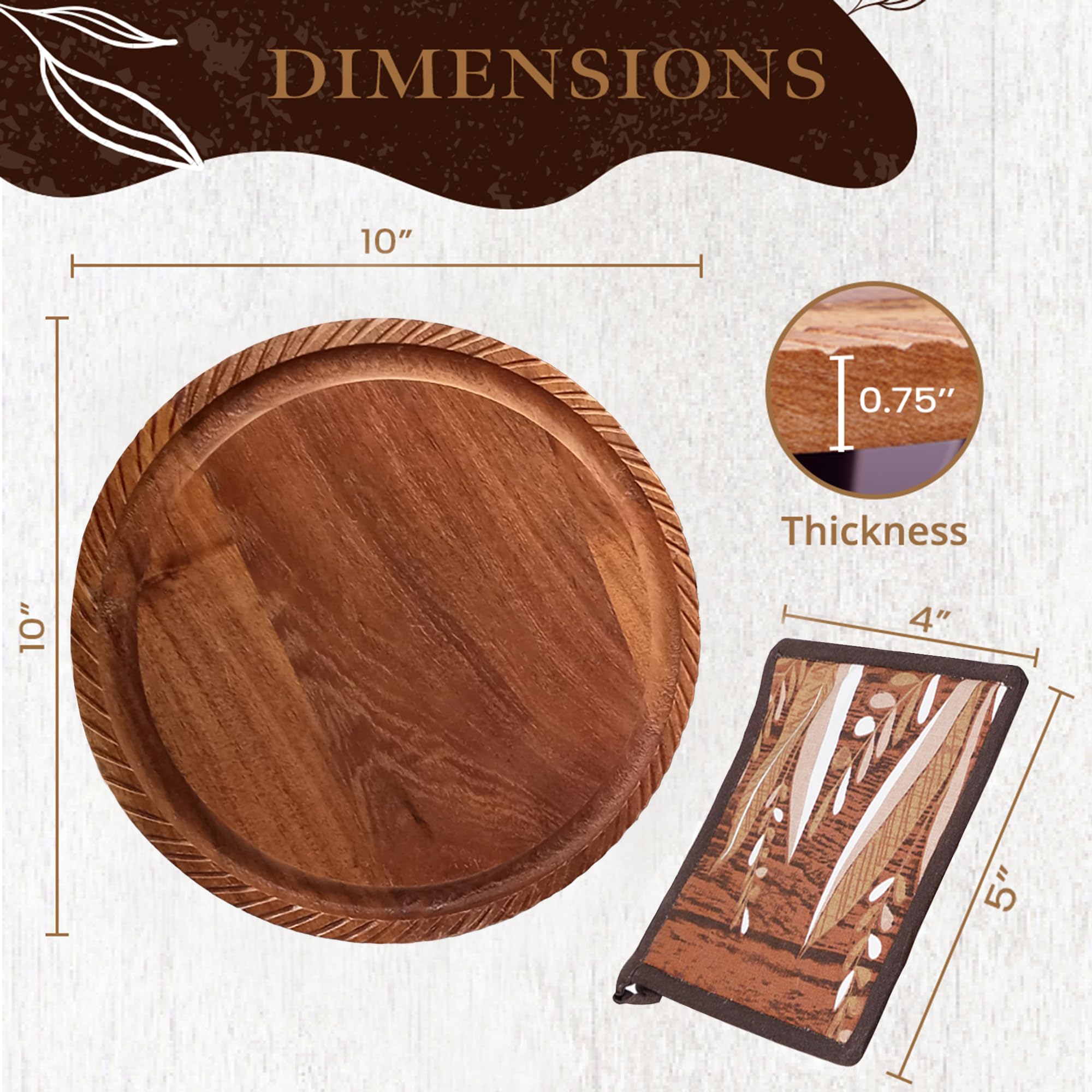 K & R Wood Trivet For Hot Pots And Pans | Natural Acacia Wood | Wood Trivet For Hot Dishes | Reversible Wood Cutting Board | Woo
