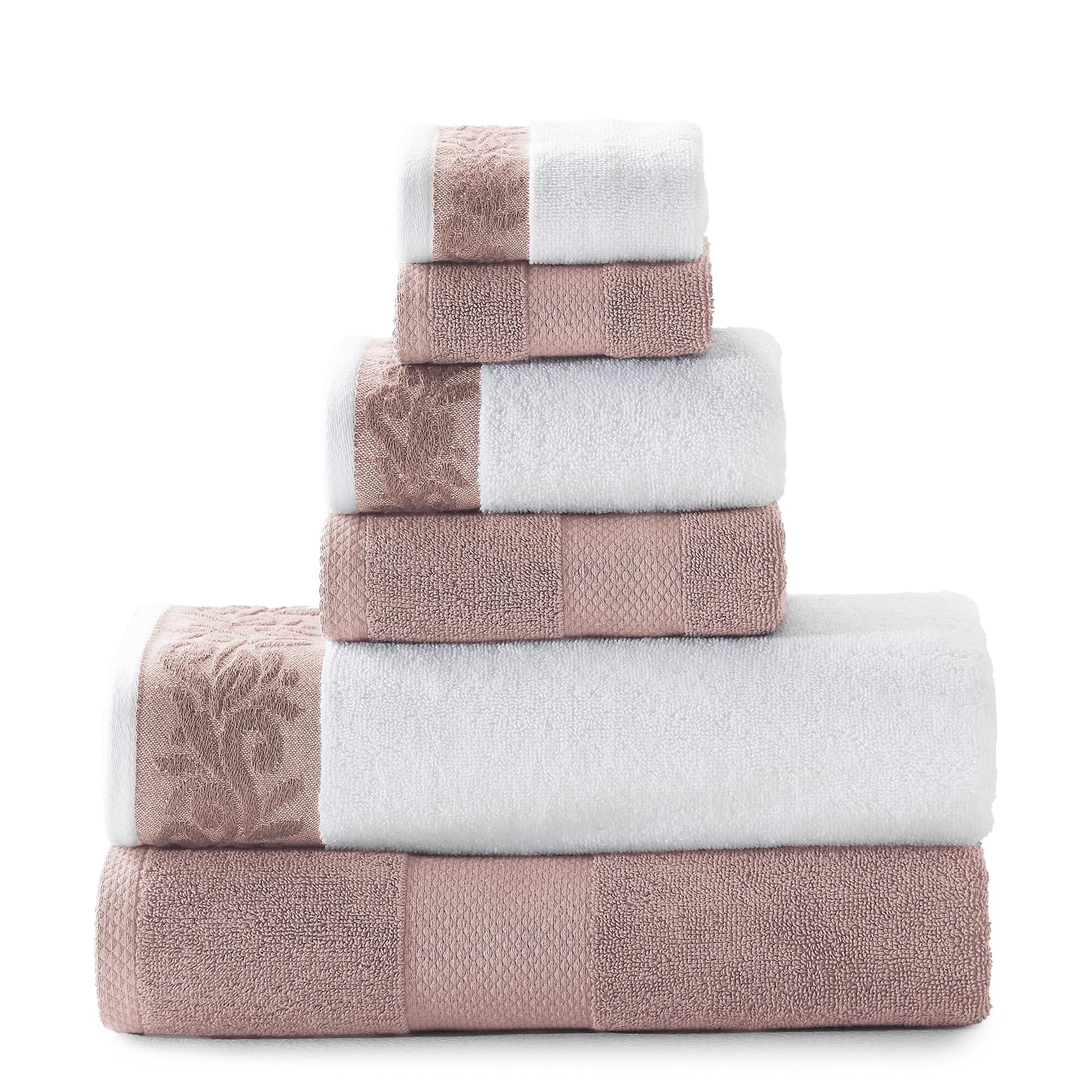 Modern Threads 600 GSM 6-Piece Towel Set with Filgree Jacquard Border Rose