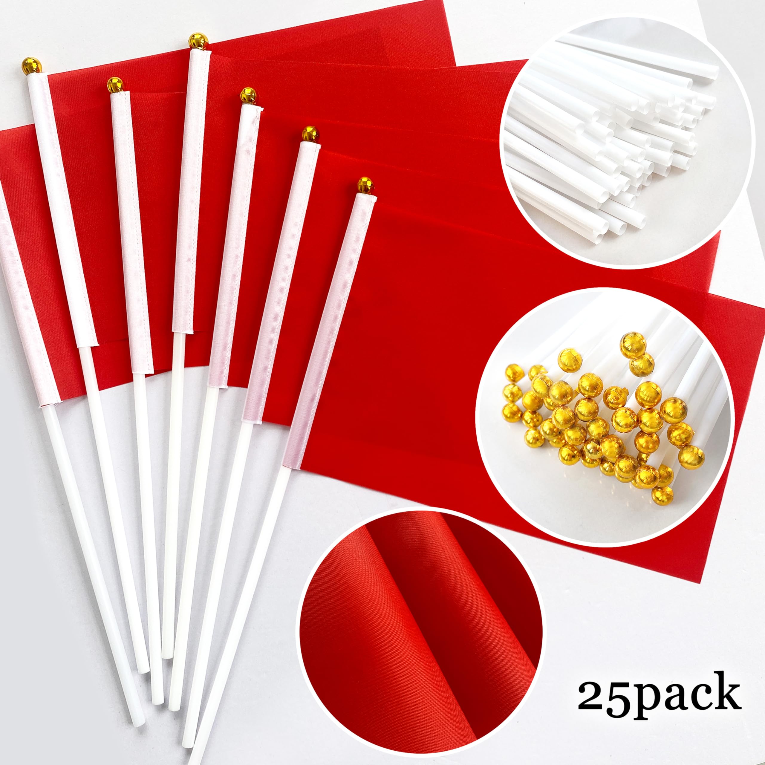 Kerda 25 Pack Solid Red Flags Small Mini Red Diy Graffiti Flags On Stick,Party Decorations For Grand Opening,Kids Birthday,Carni